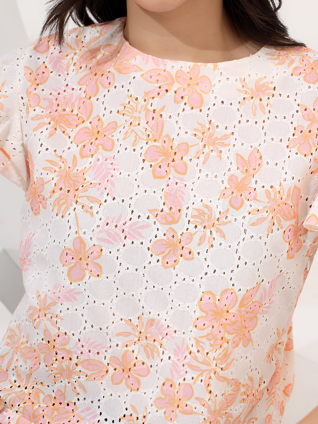 Embroided flower printed top