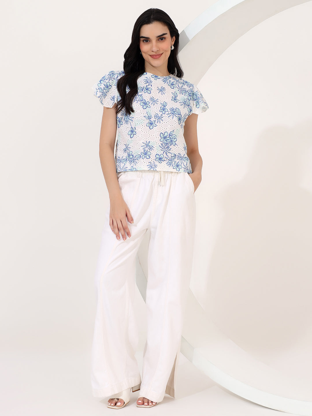 Embroided flower print top