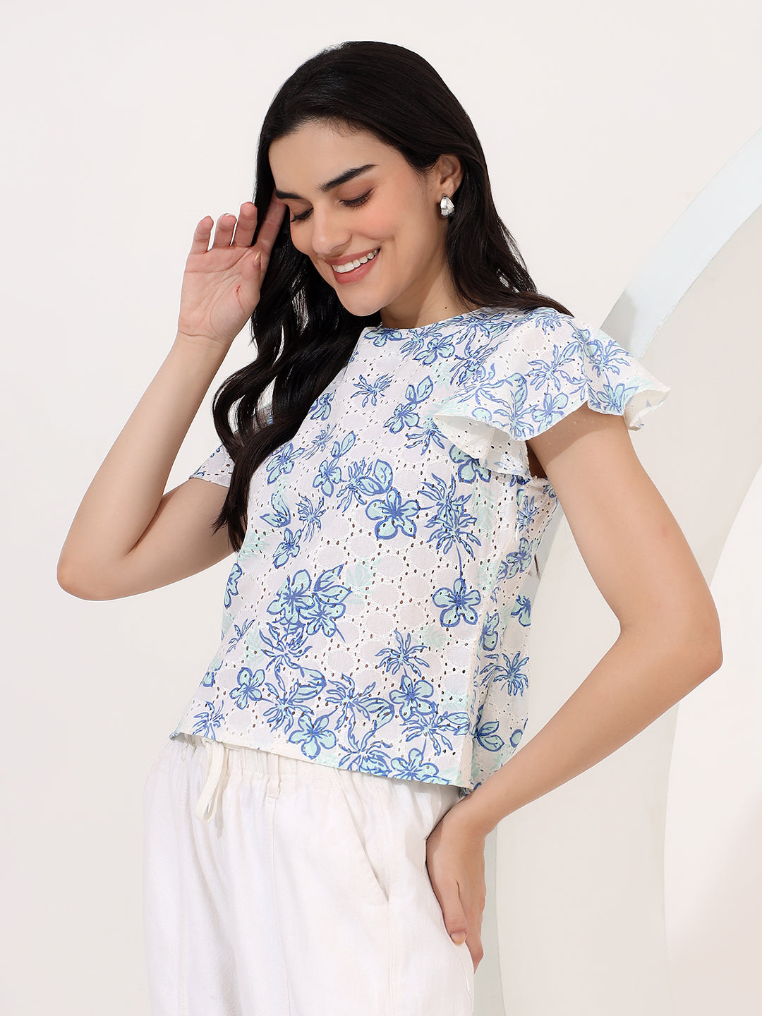 Embroided flower print top