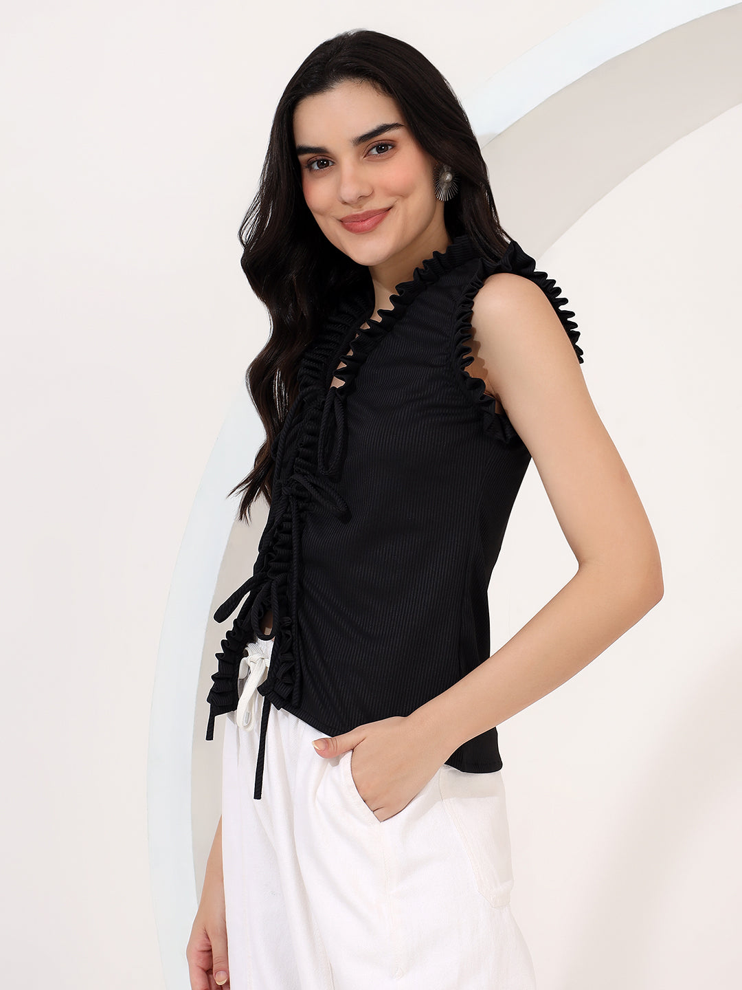 Black frill top