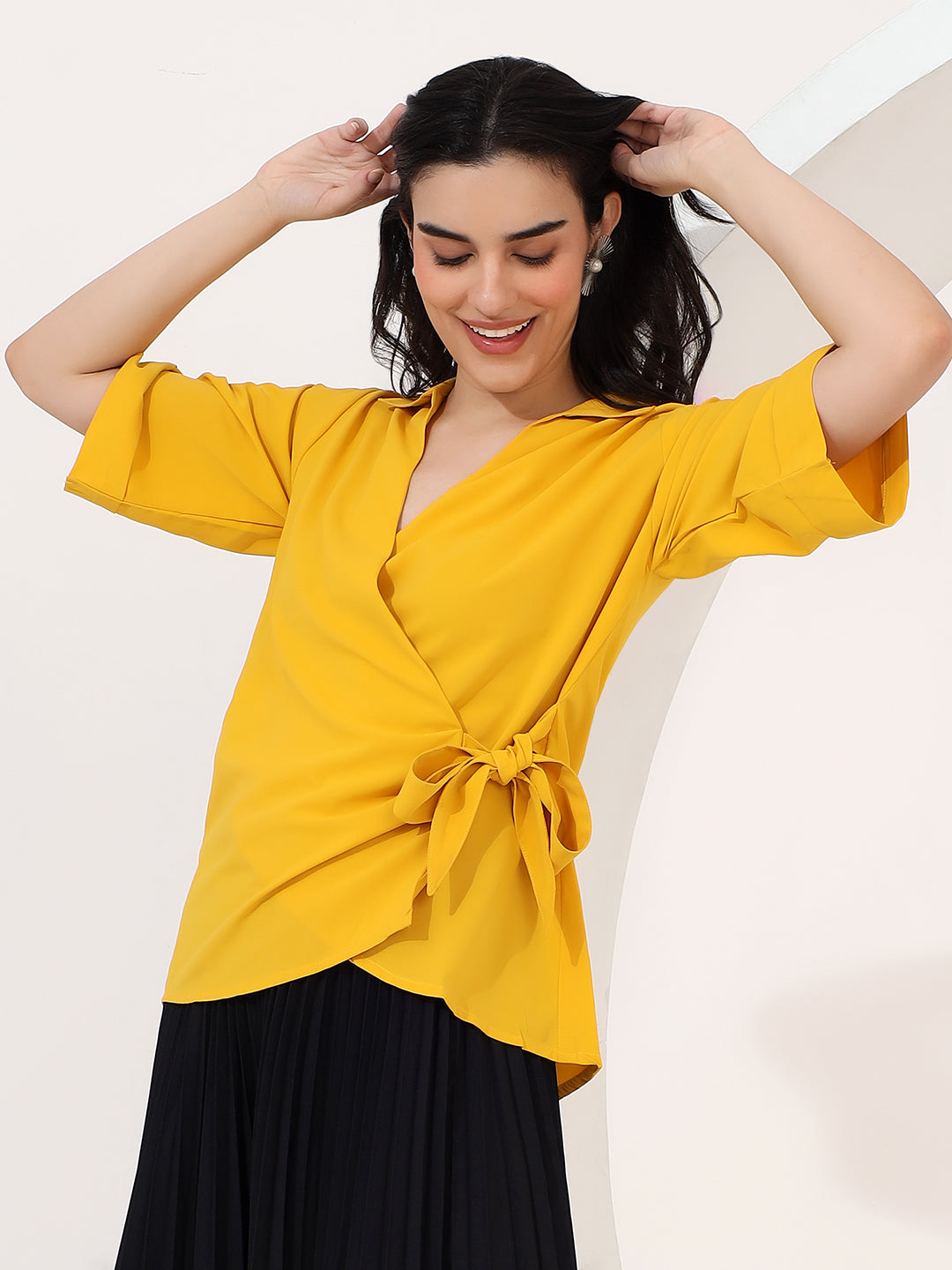 yellow wrap top