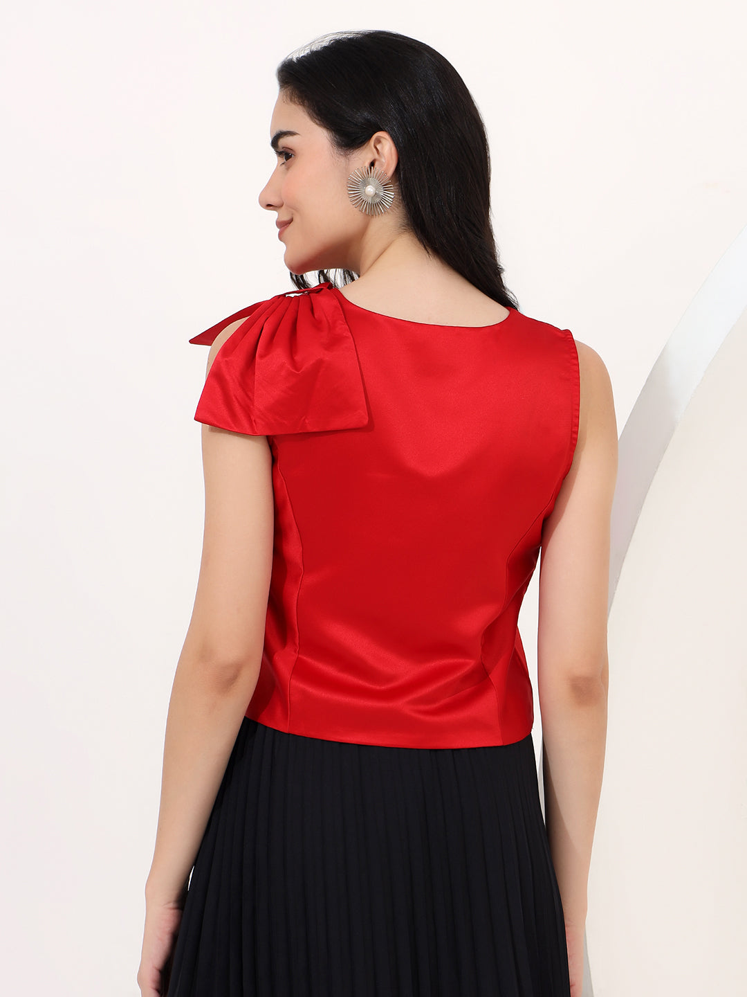 Satin red bow top