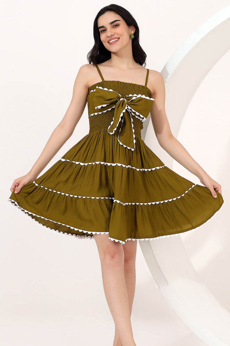 Olive bow lace dress