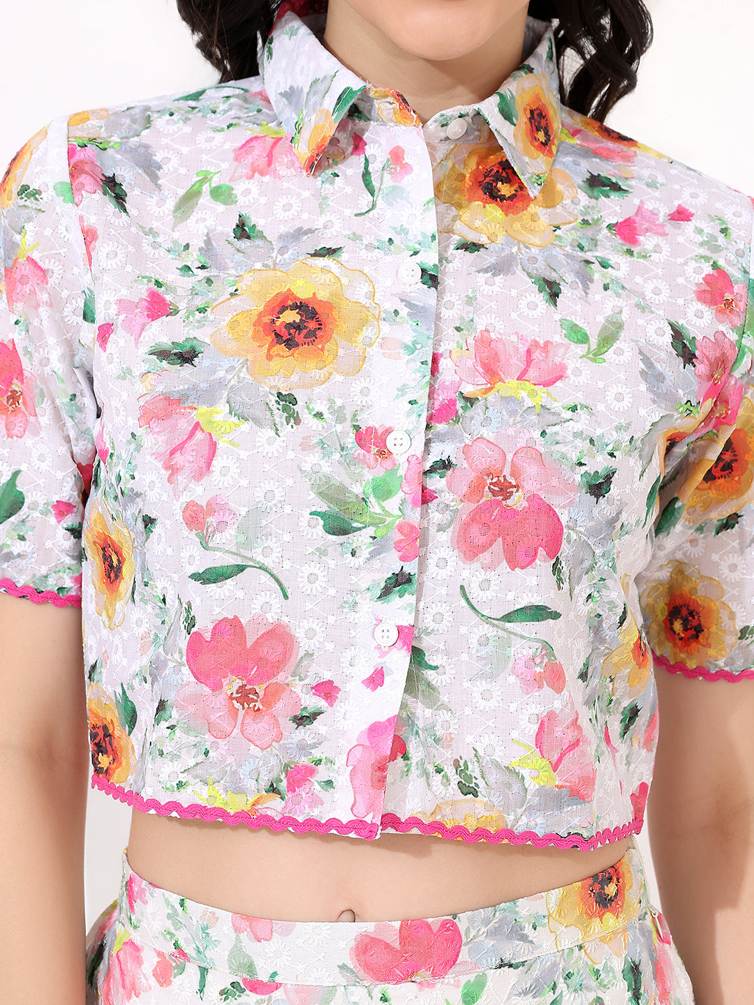 White embroidered floral co-ord set