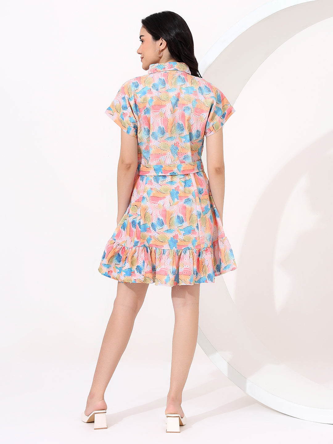 White printed embroidered dress