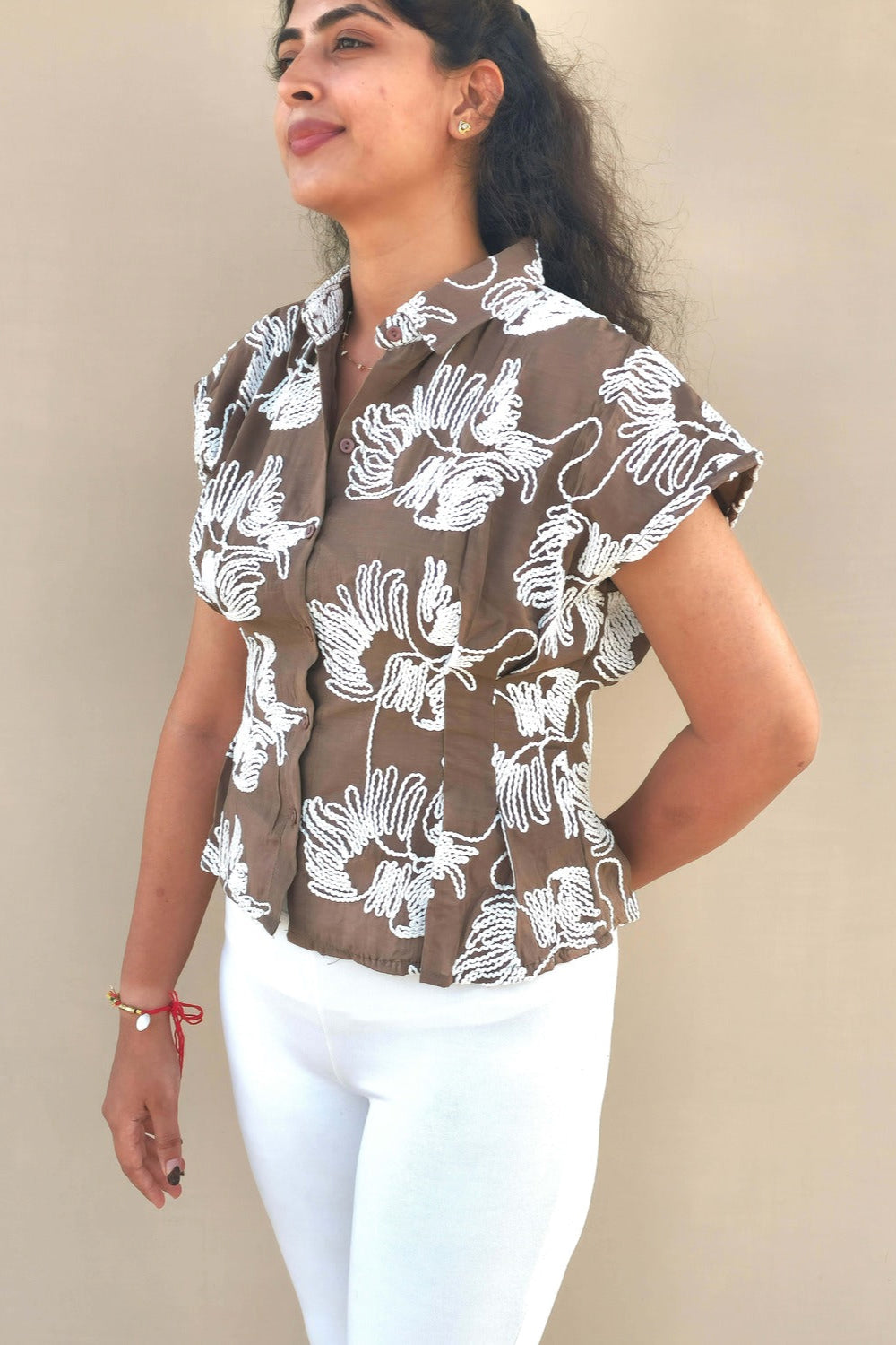 Brown embroided top