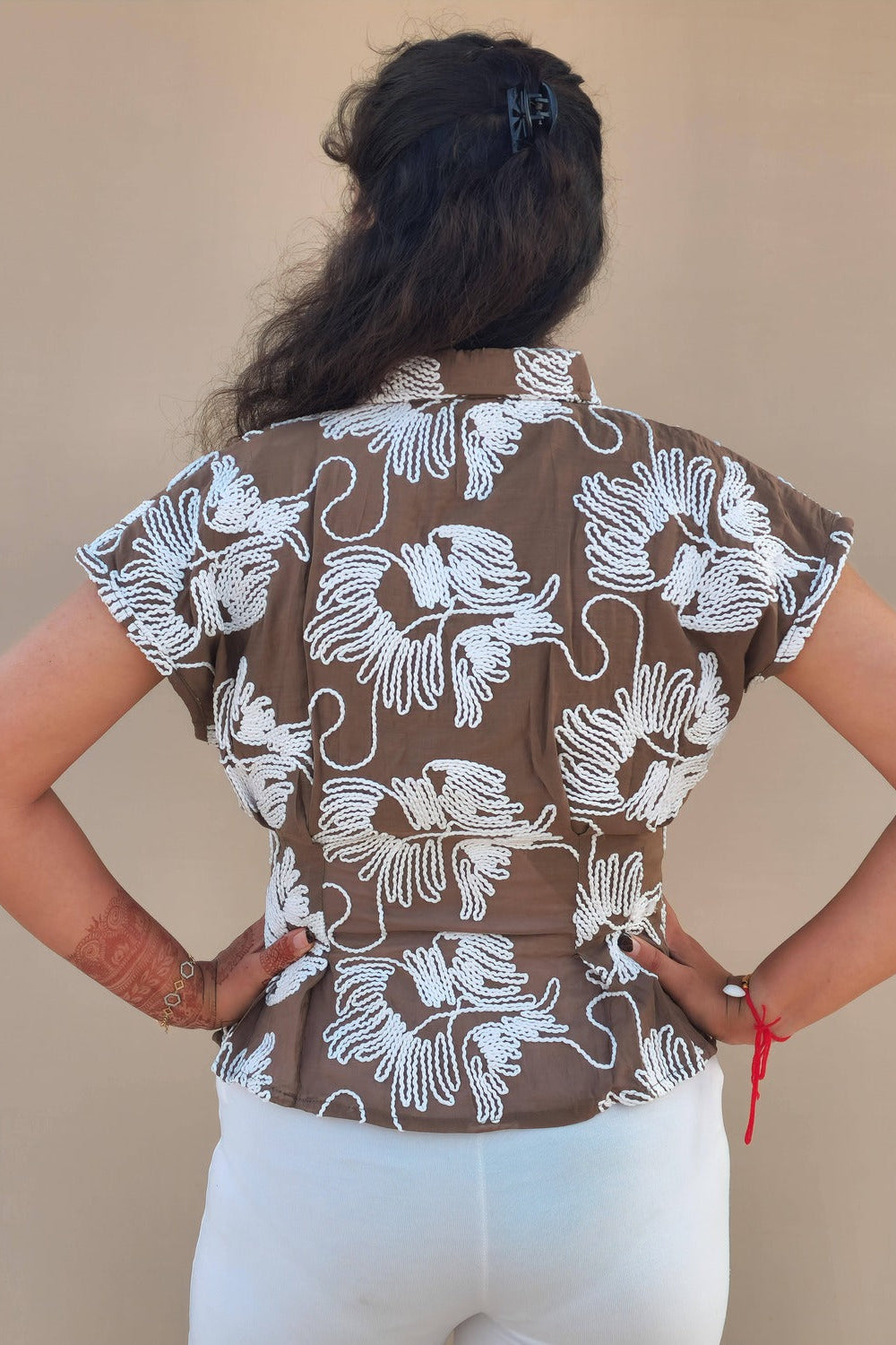 Brown embroided top