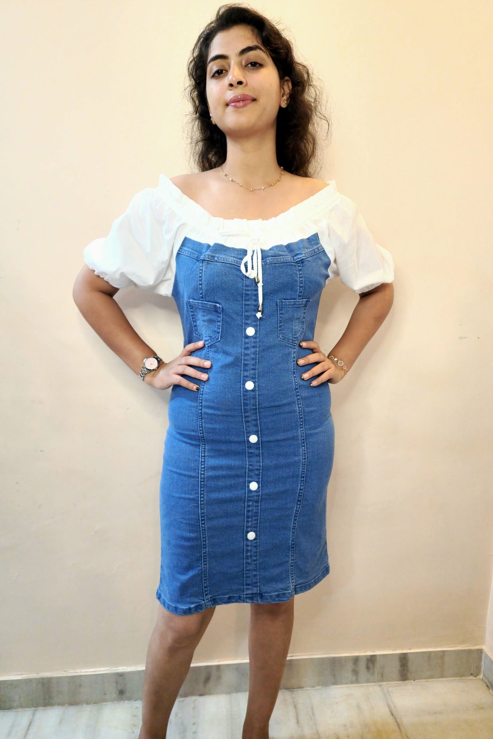 Jeans off shoulder dress