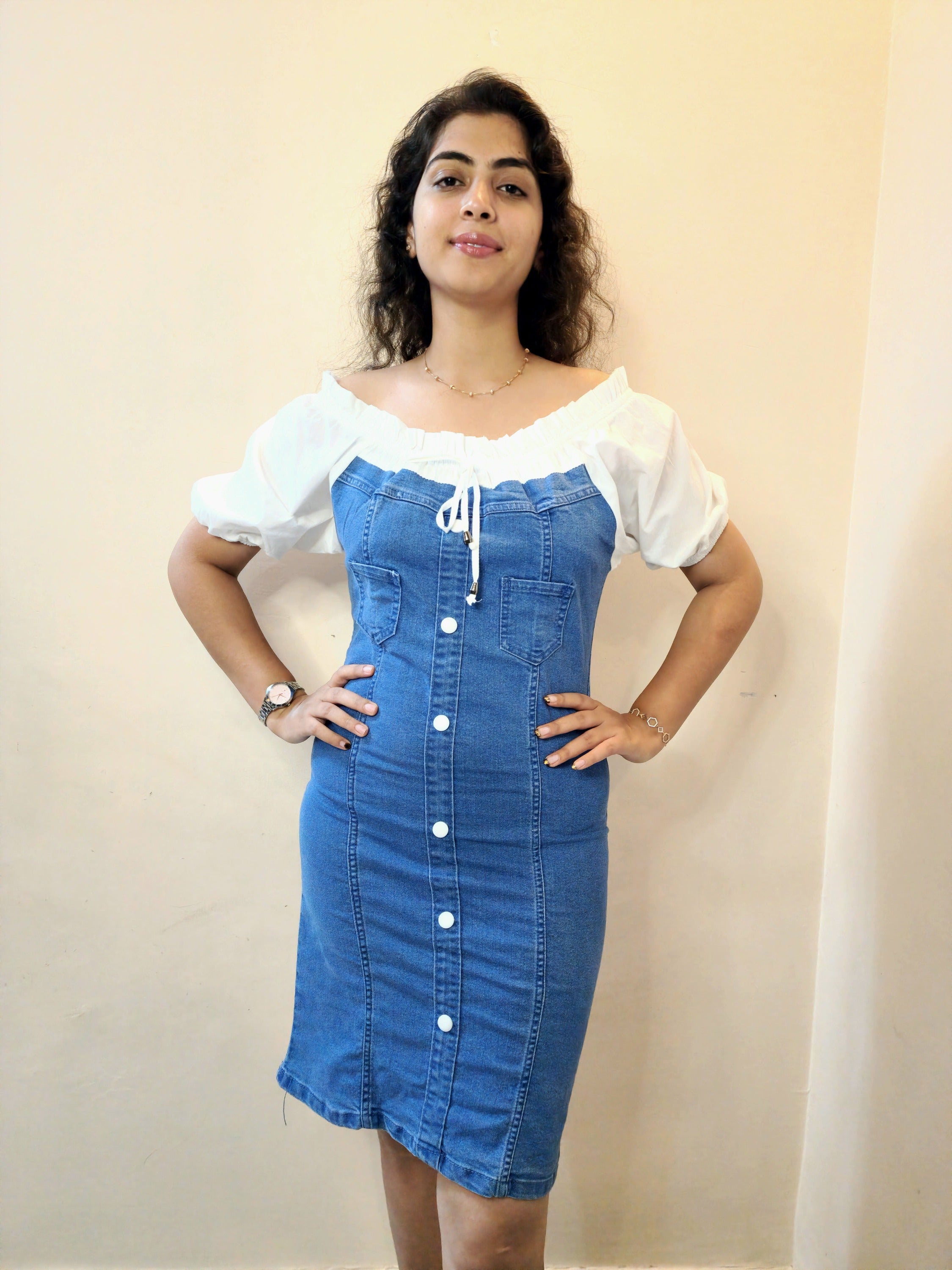 Jeans off shoulder dress