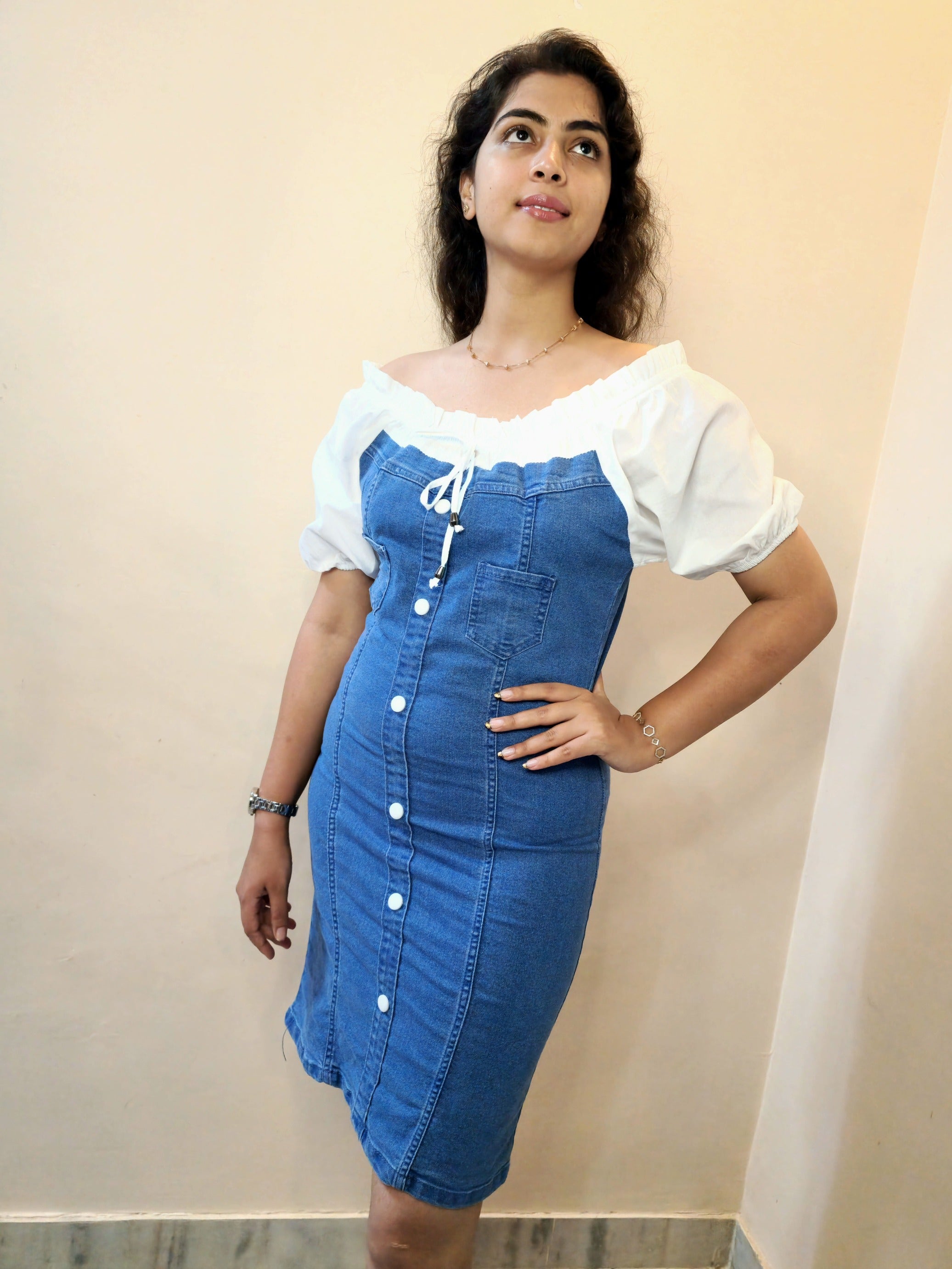 Jeans off shoulder dress