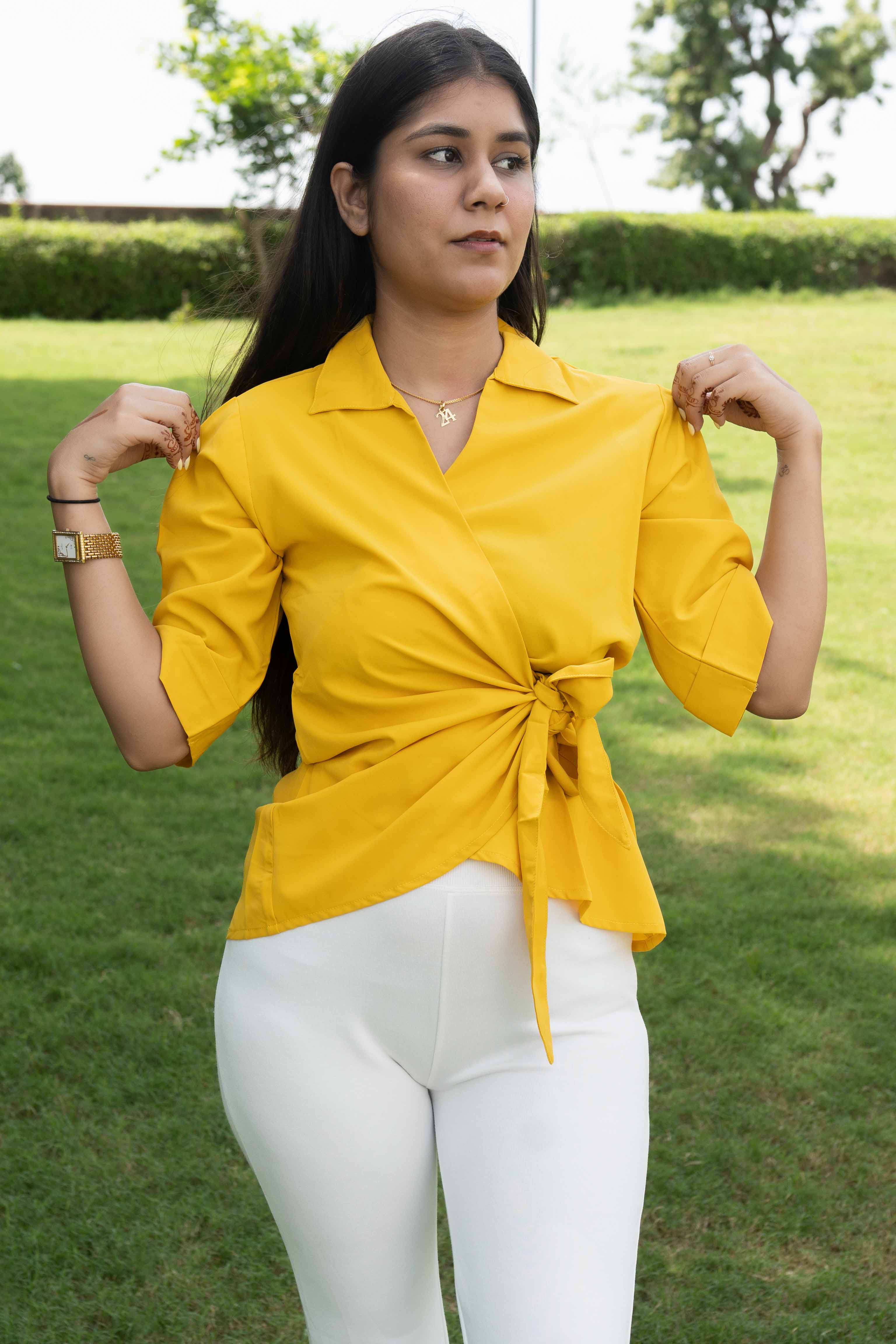 yellow wrap top