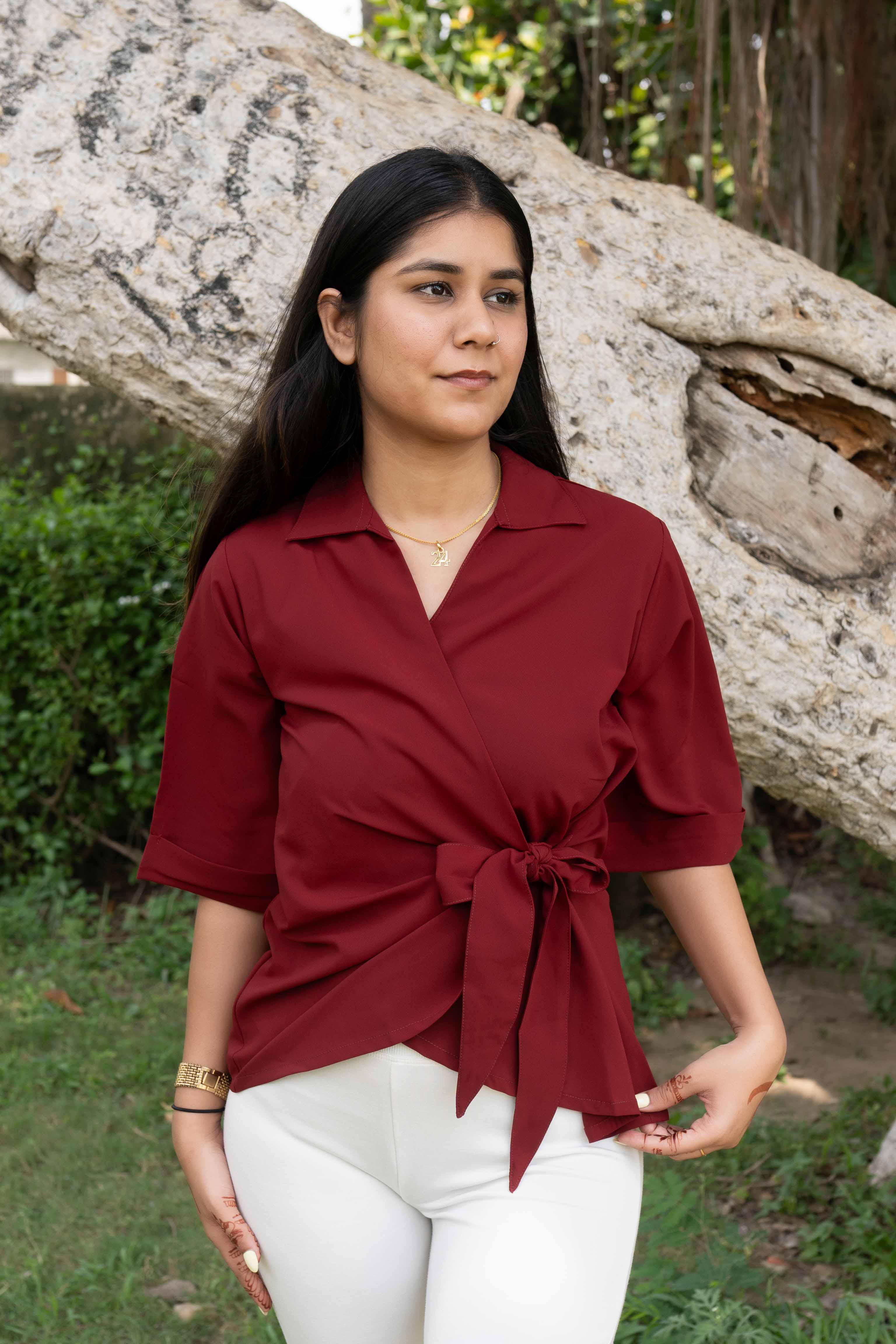 Burgundy wrap top