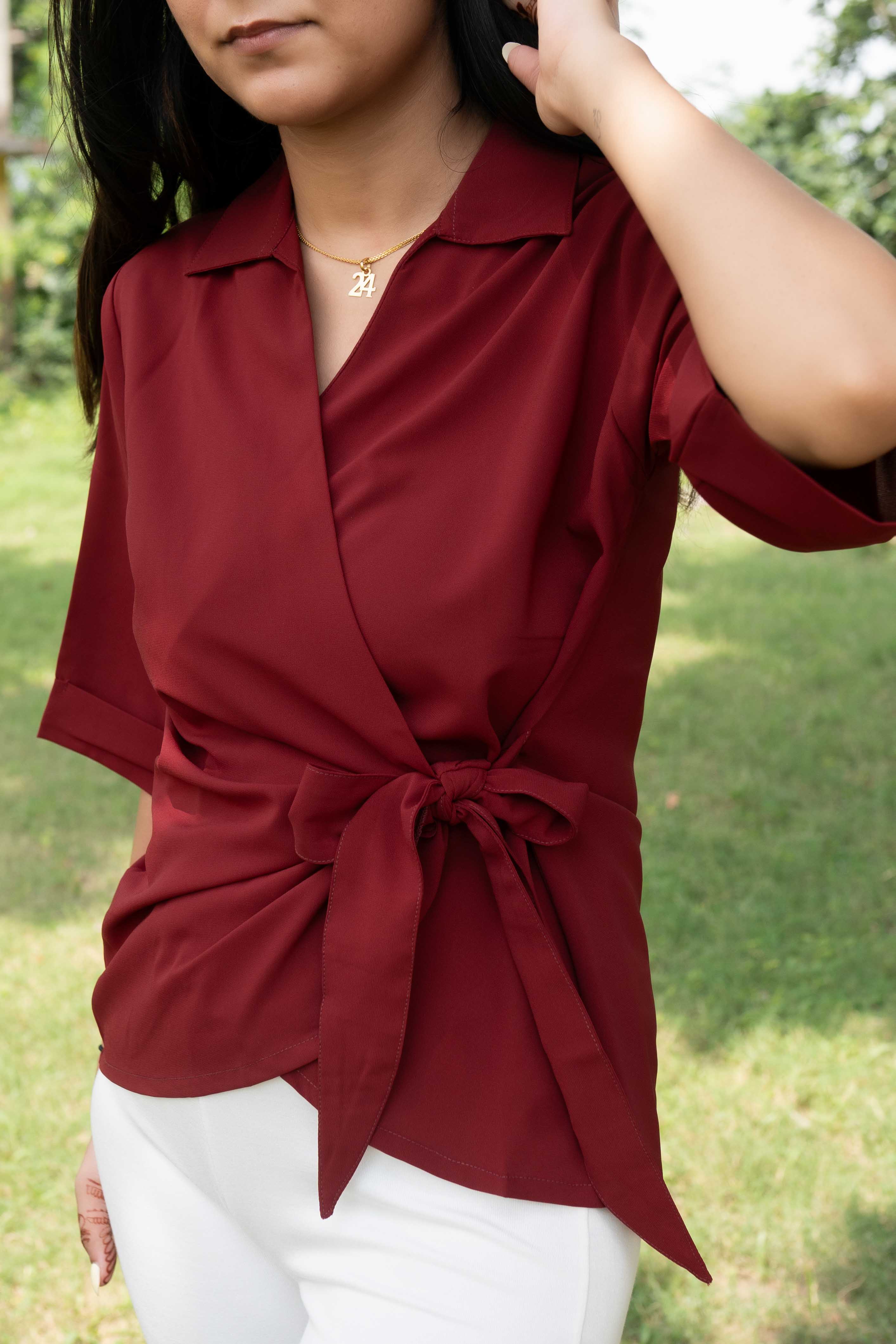 Burgundy wrap top