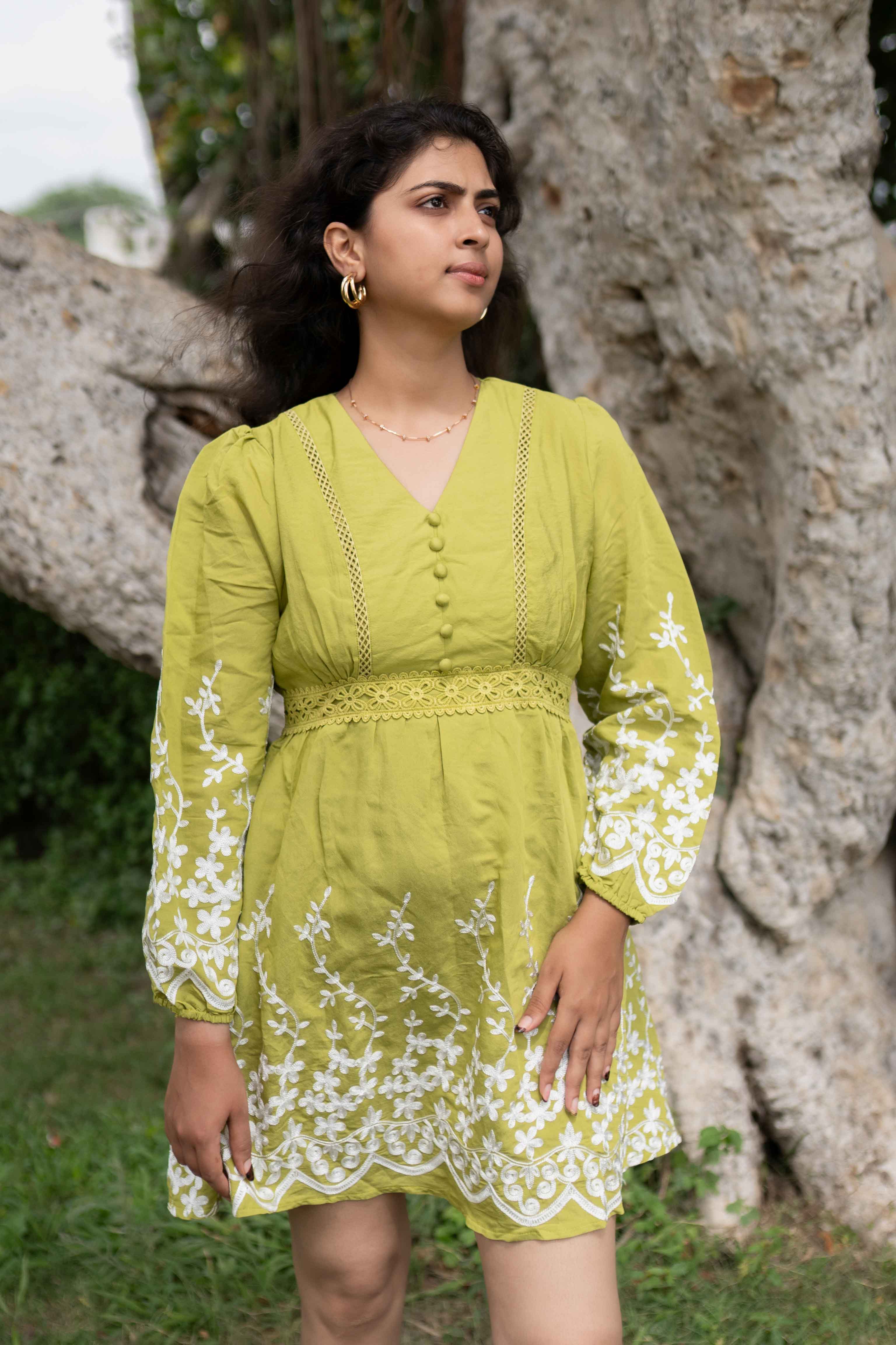 Green embroidery dress