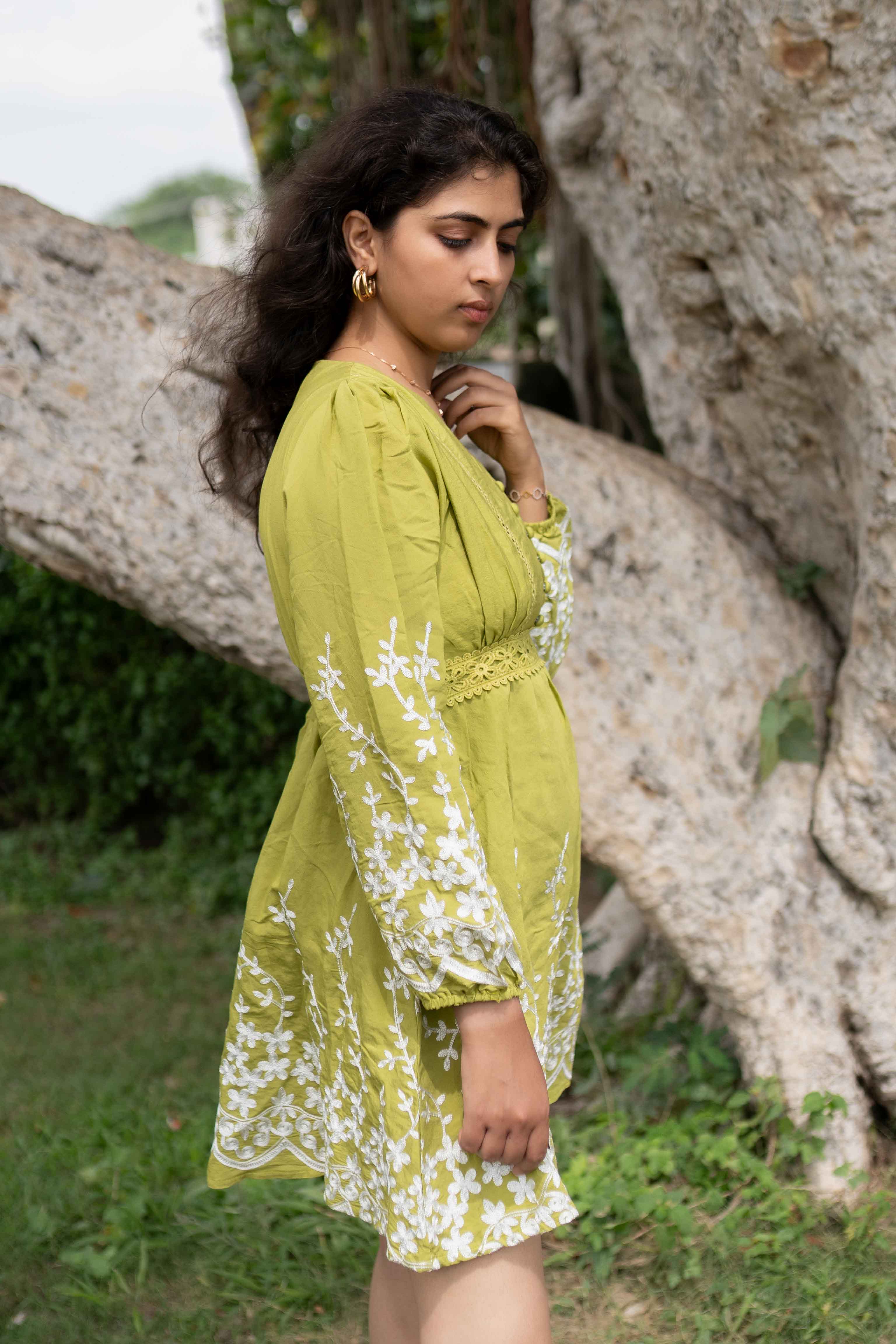 Green embroidery dress