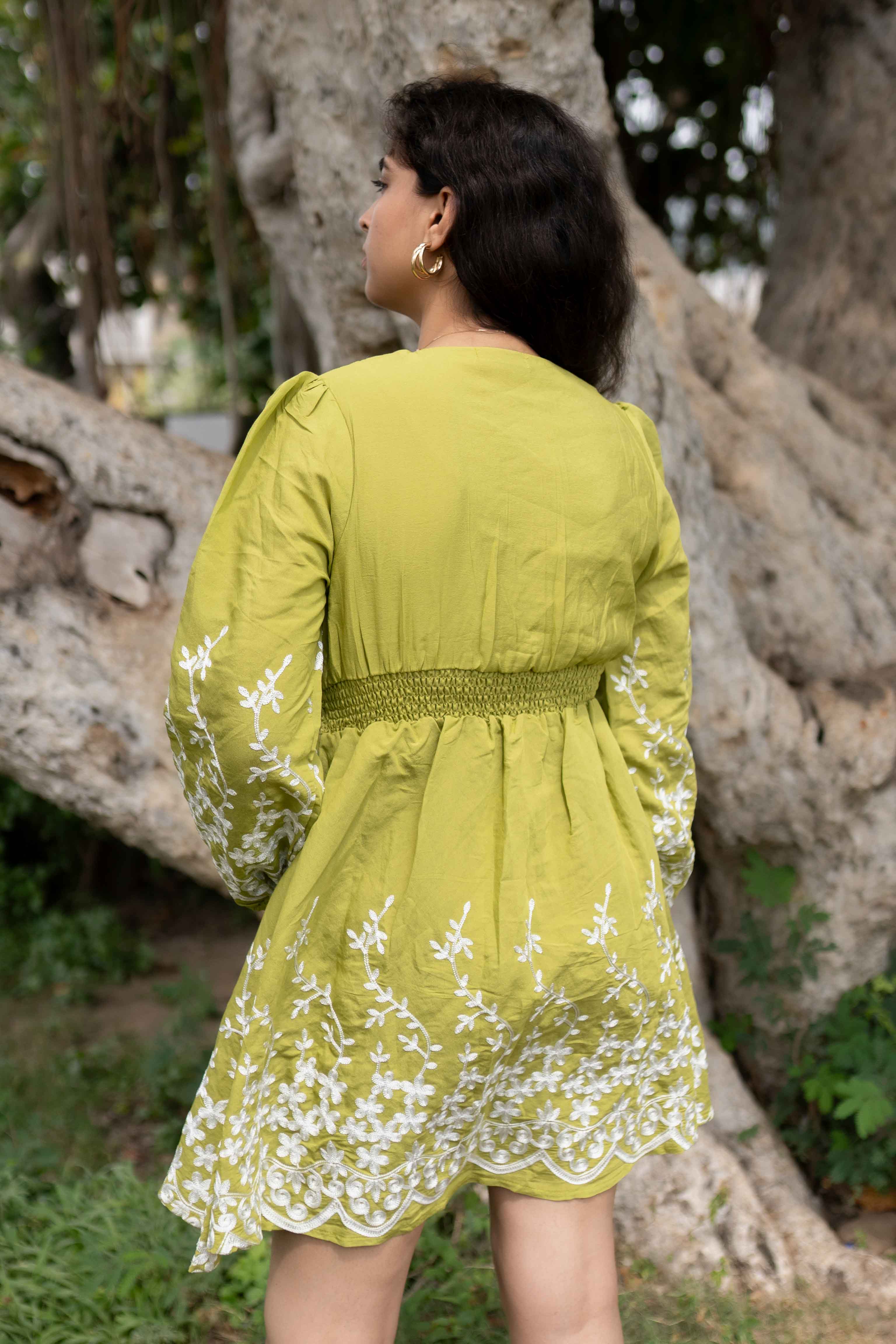 Green embroidery dress