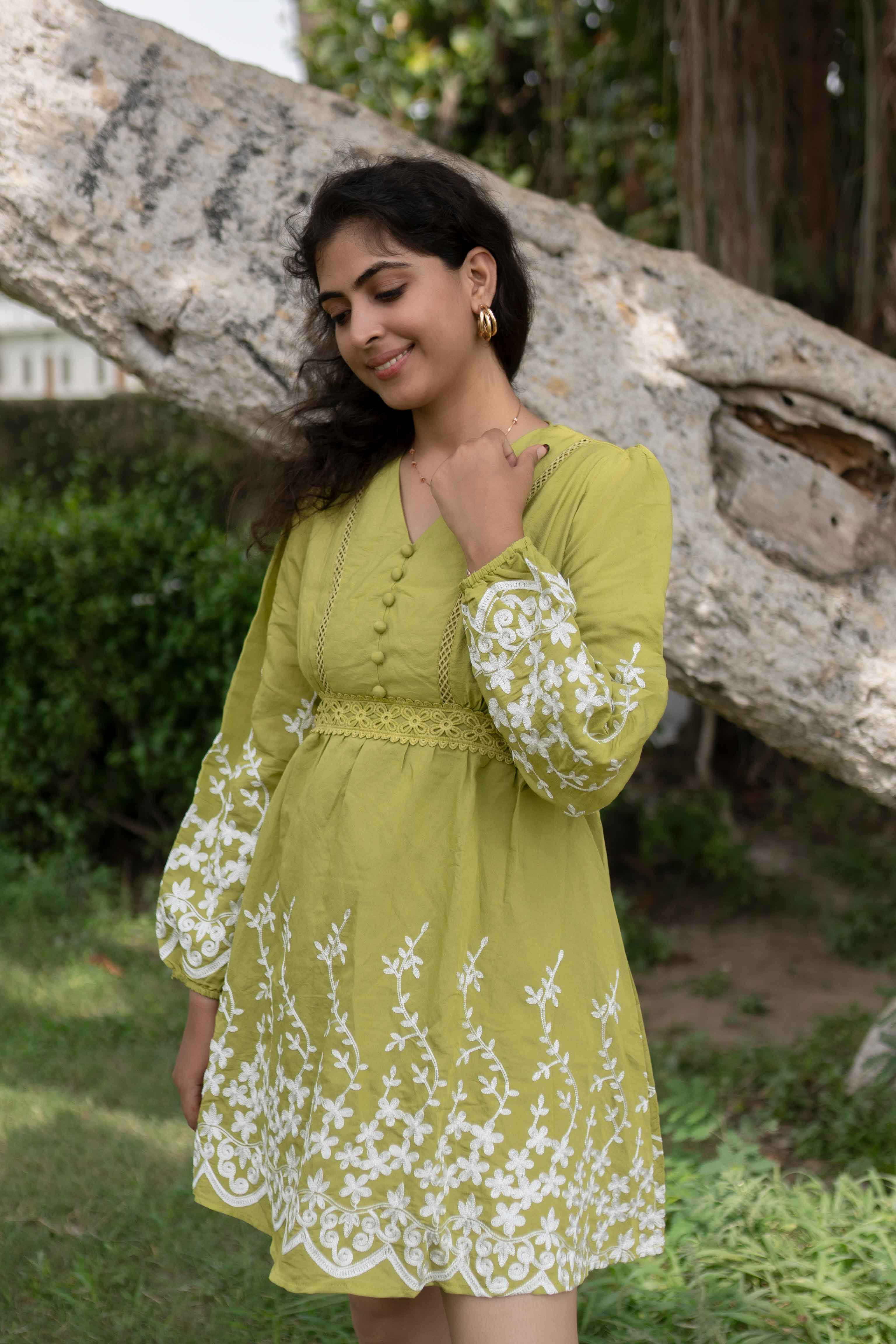 Green embroidery dress