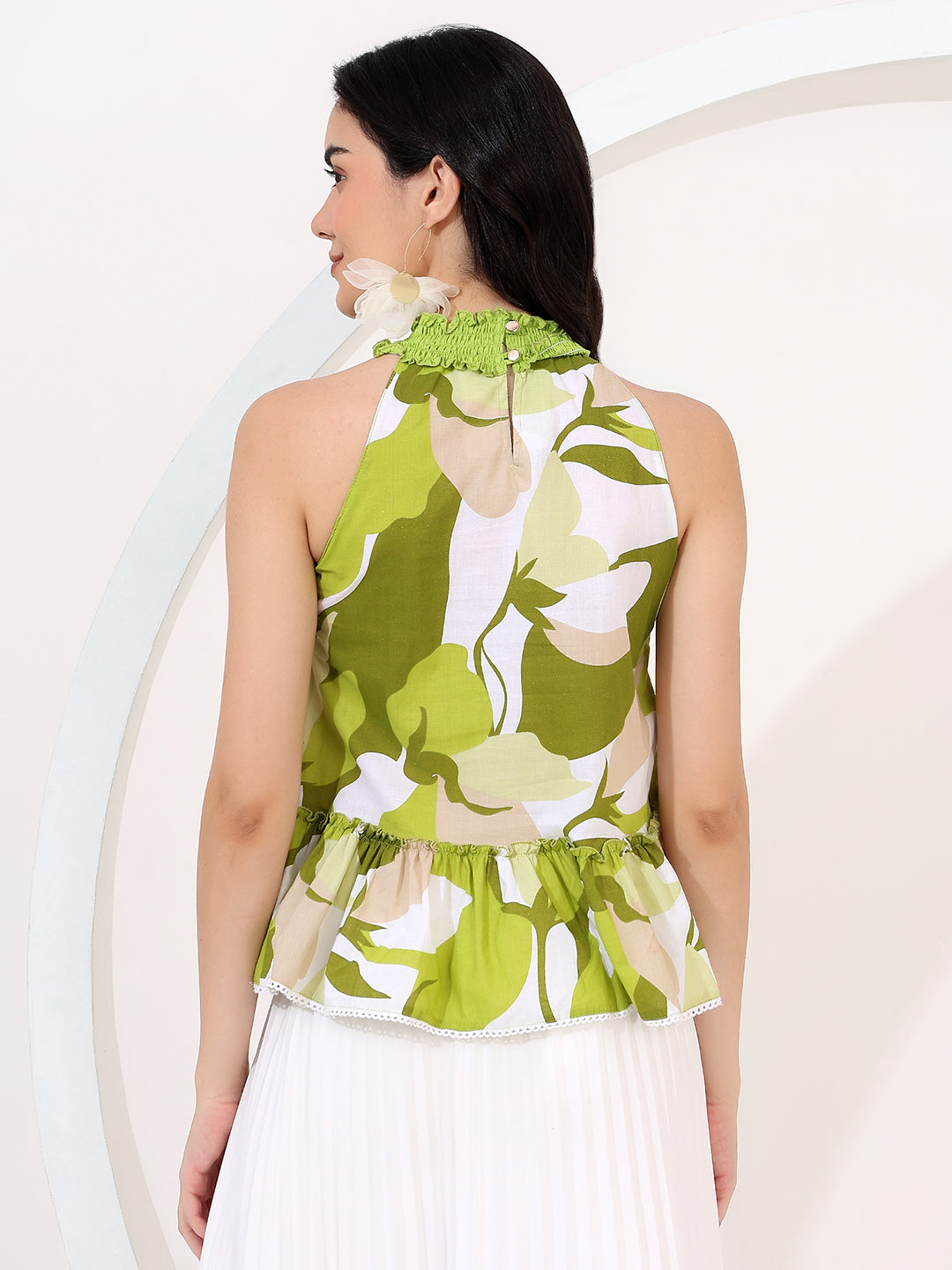 Green Printed halter neck Top