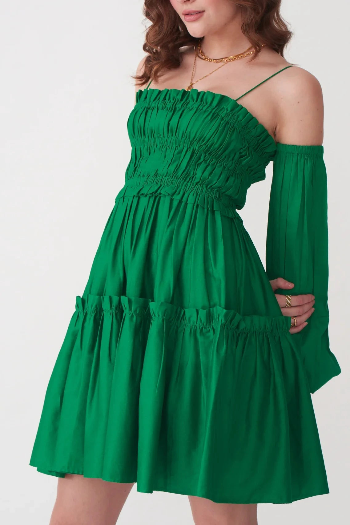 Green cotton dress  with detachable sleeves