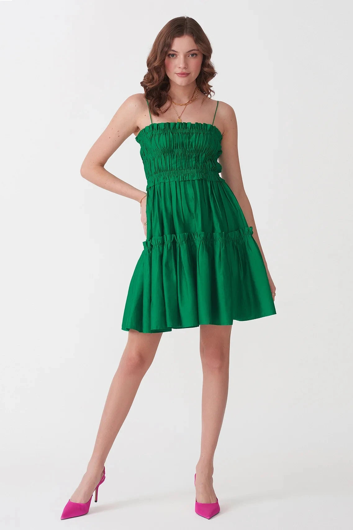 Green cotton dress  with detachable sleeves