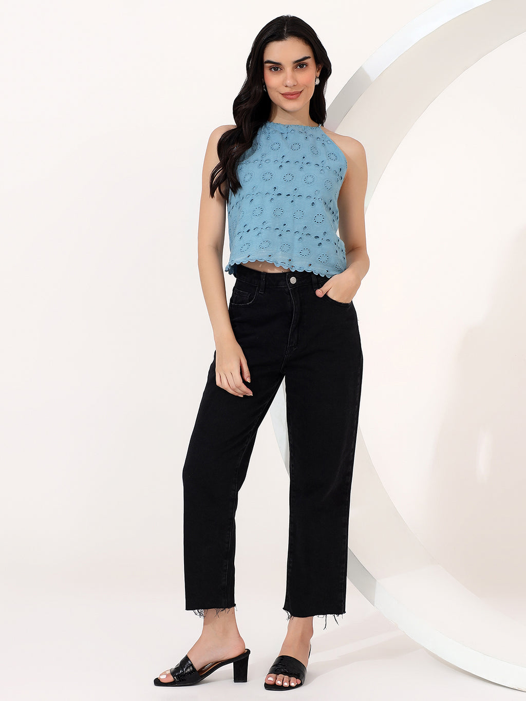 light blue halter neck Shefali top