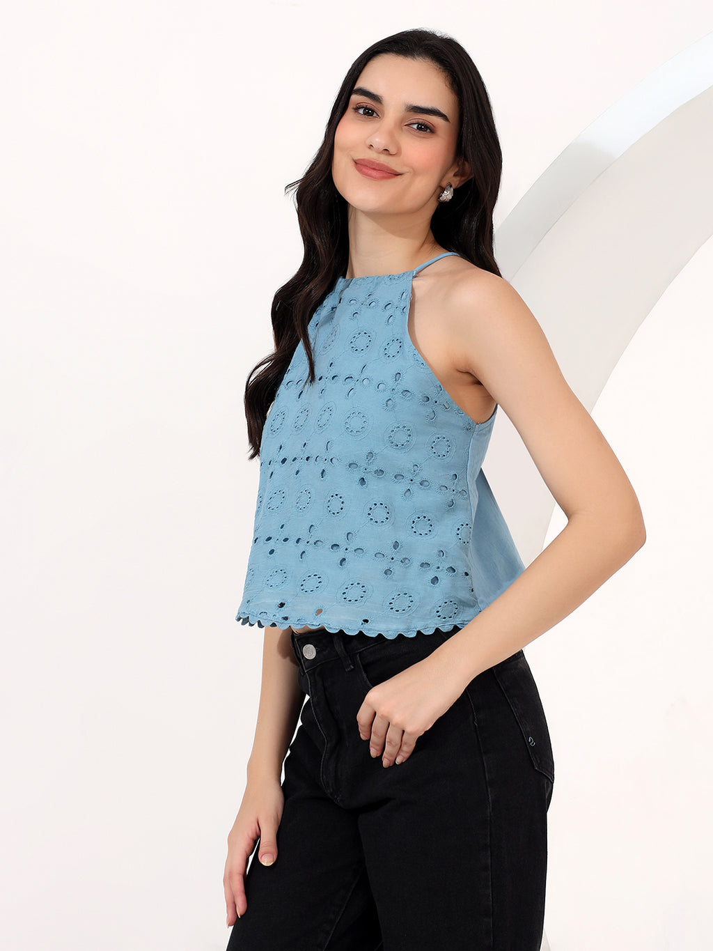 light blue halter neck Shefali top