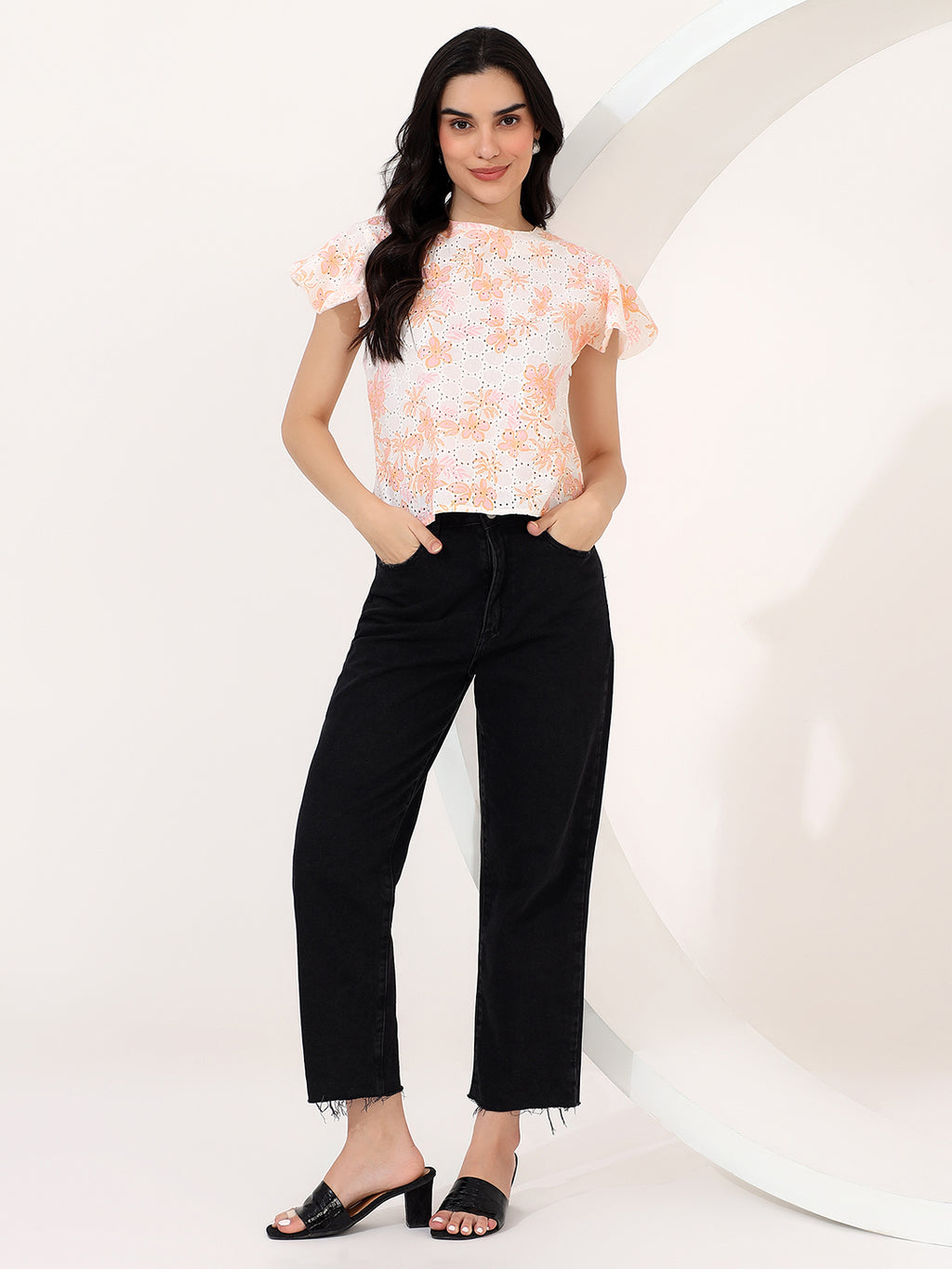 Embroided flower printed top