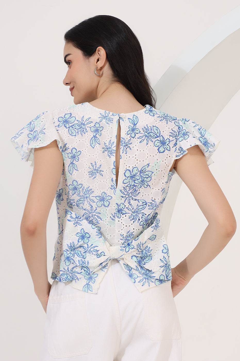 Embroided flower print top