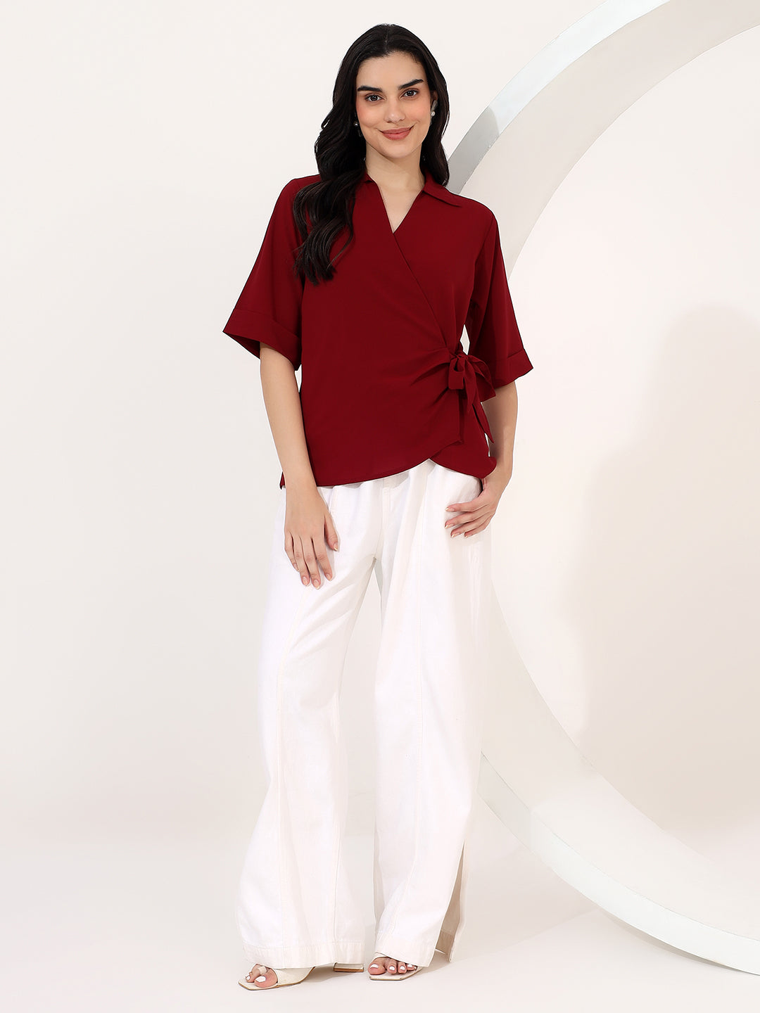 Burgundy wrap top
