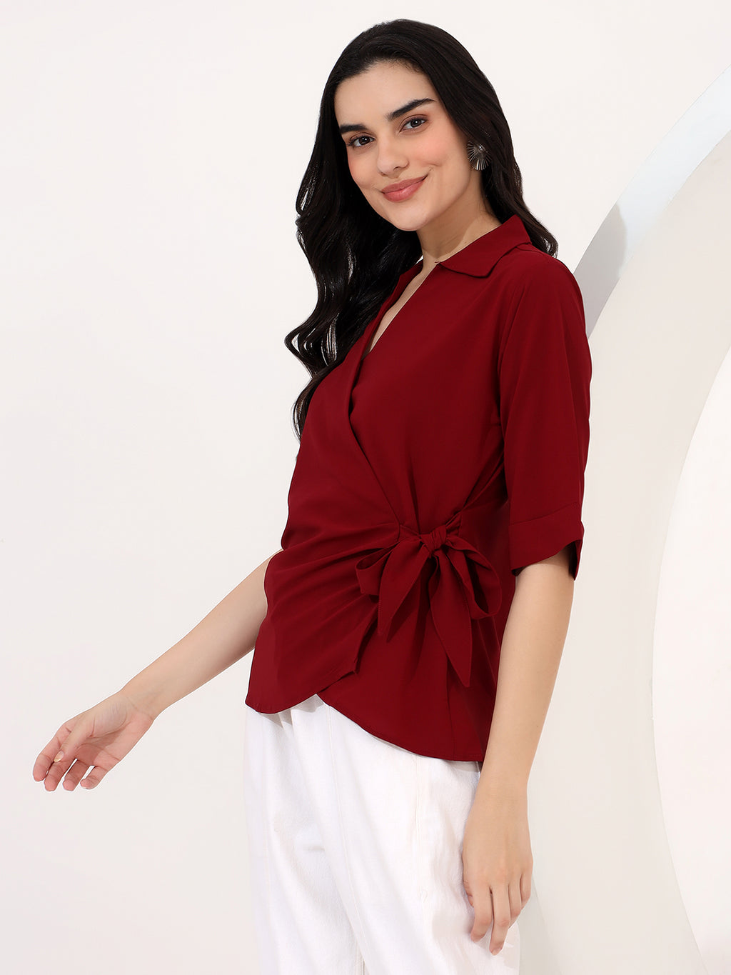 Burgundy wrap top