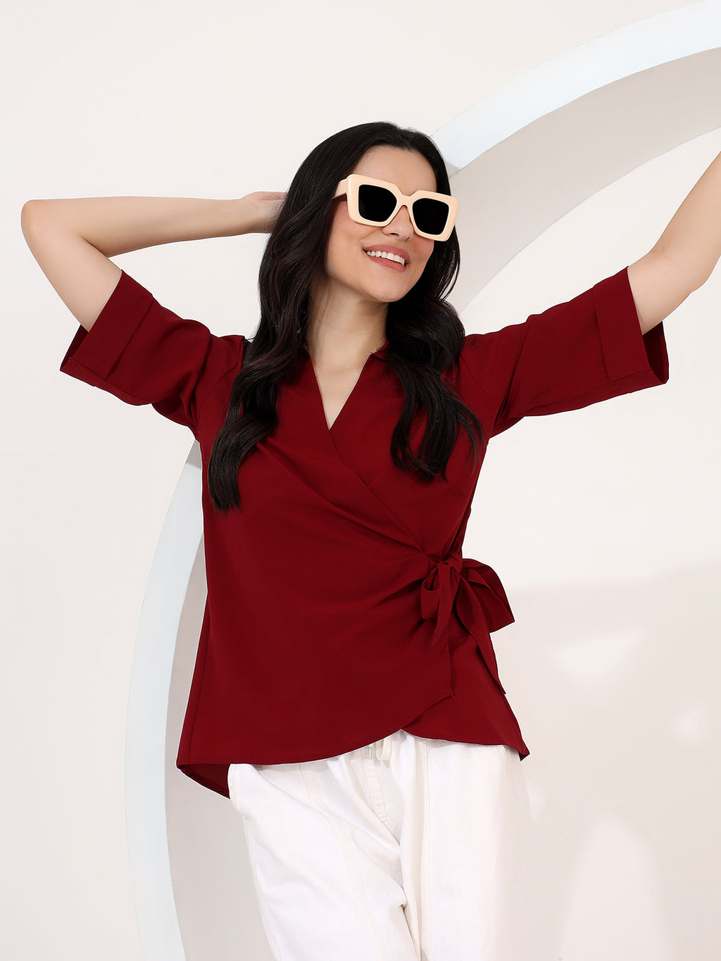 Burgundy wrap top