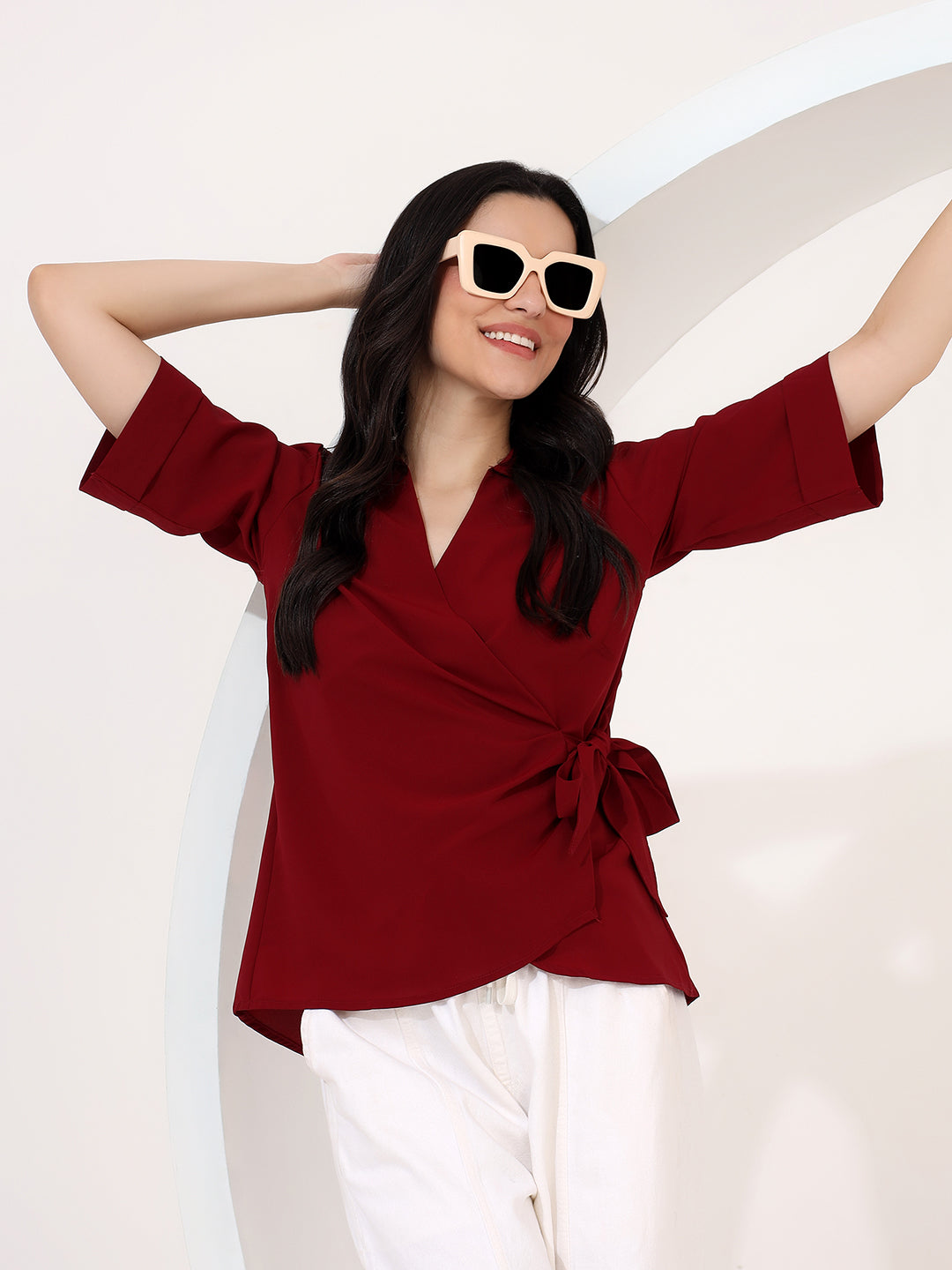 Burgundy wrap top