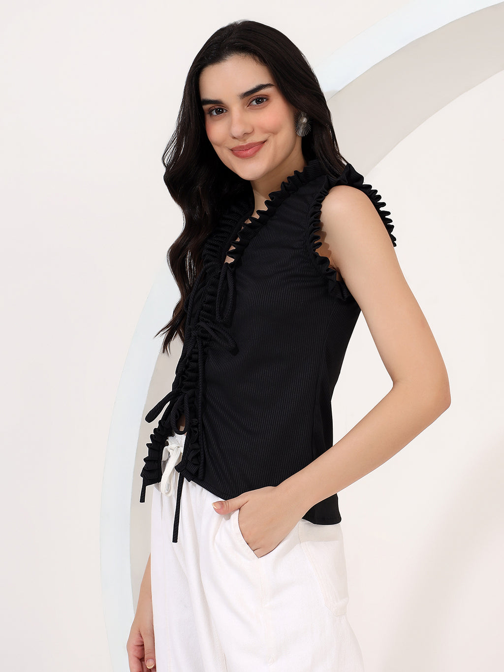 Black frill top