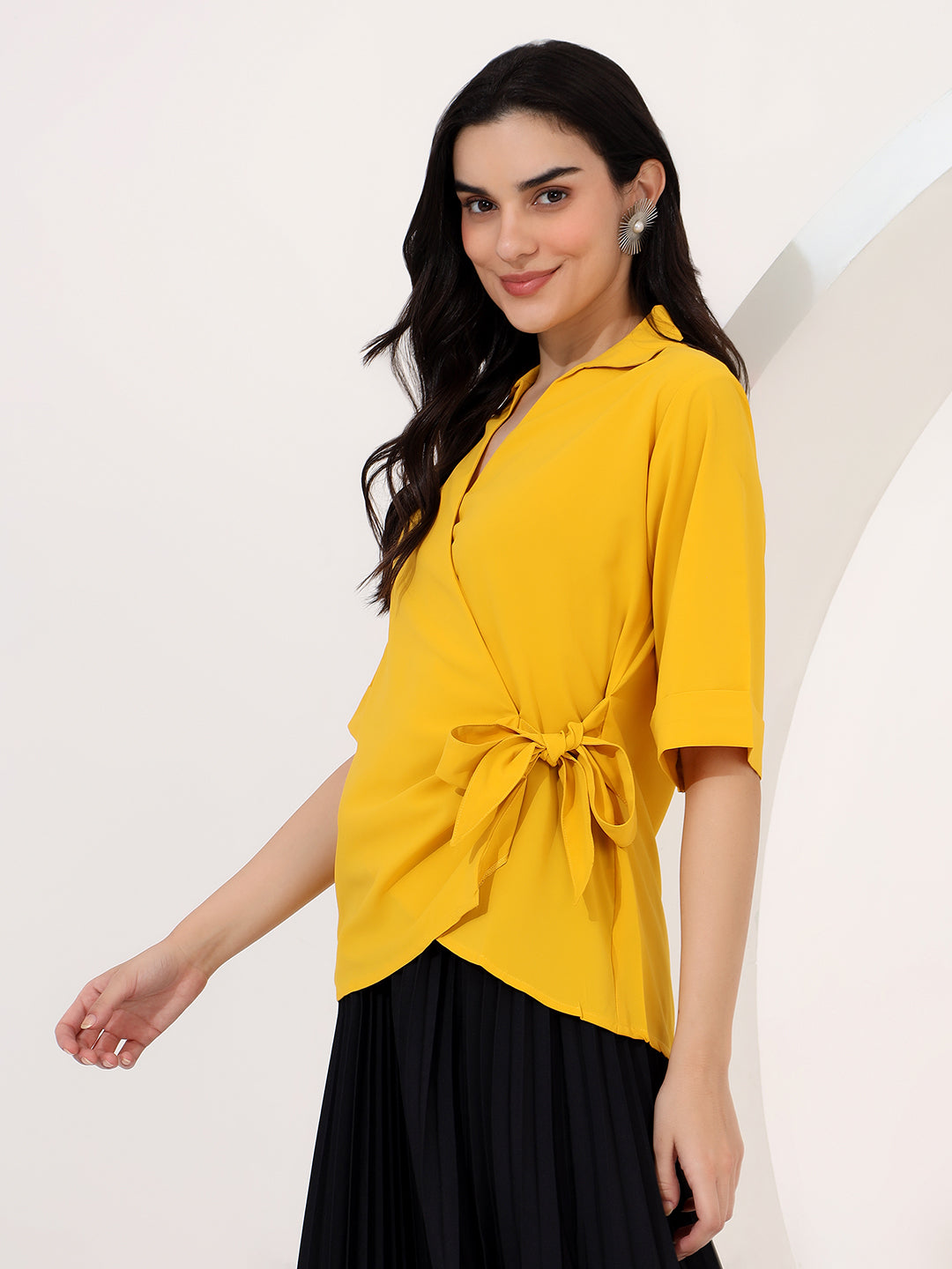 yellow wrap top