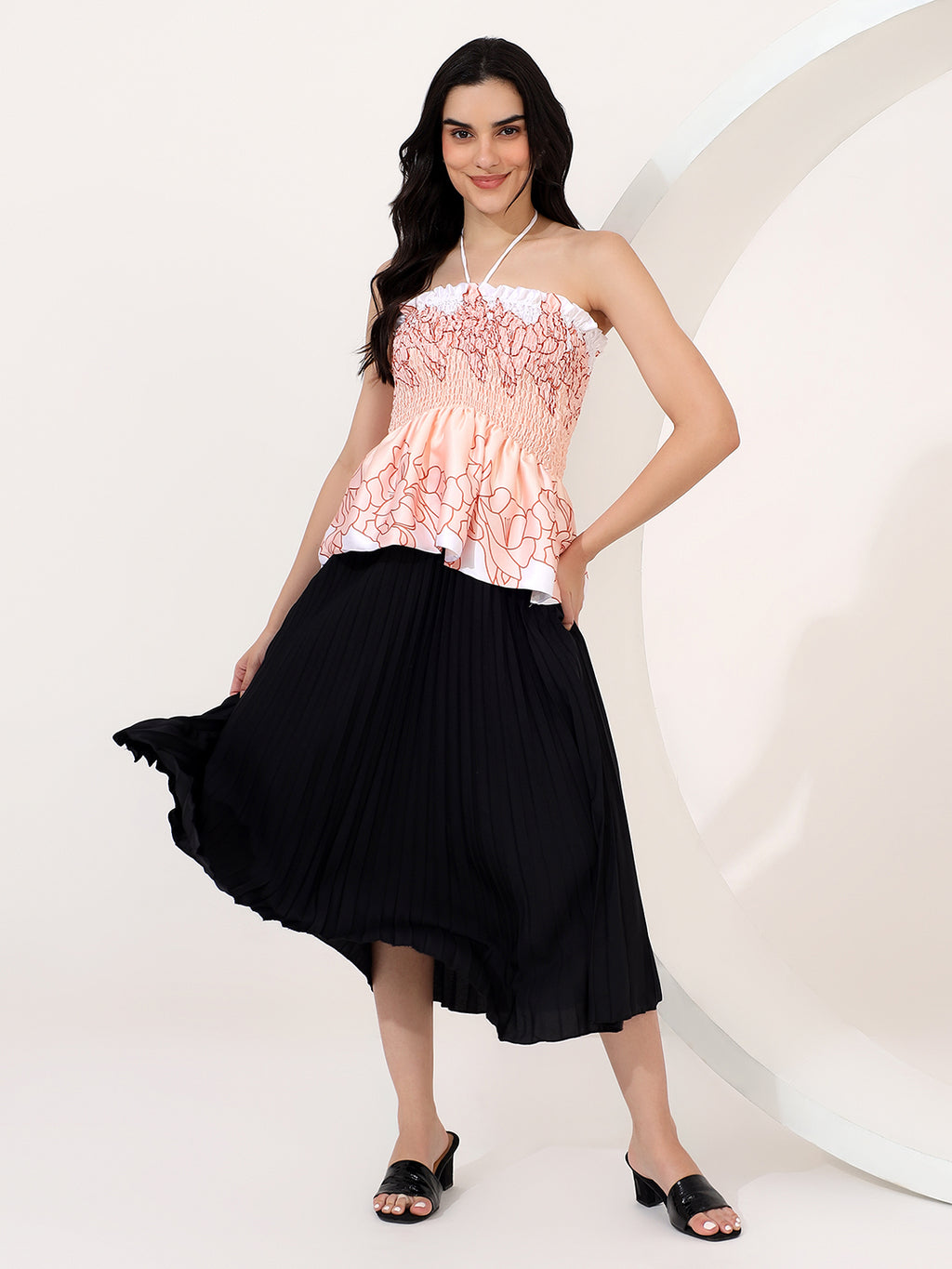 Satin printed peplum top