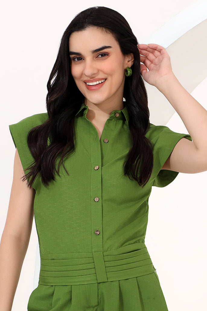 Green power shoulder top