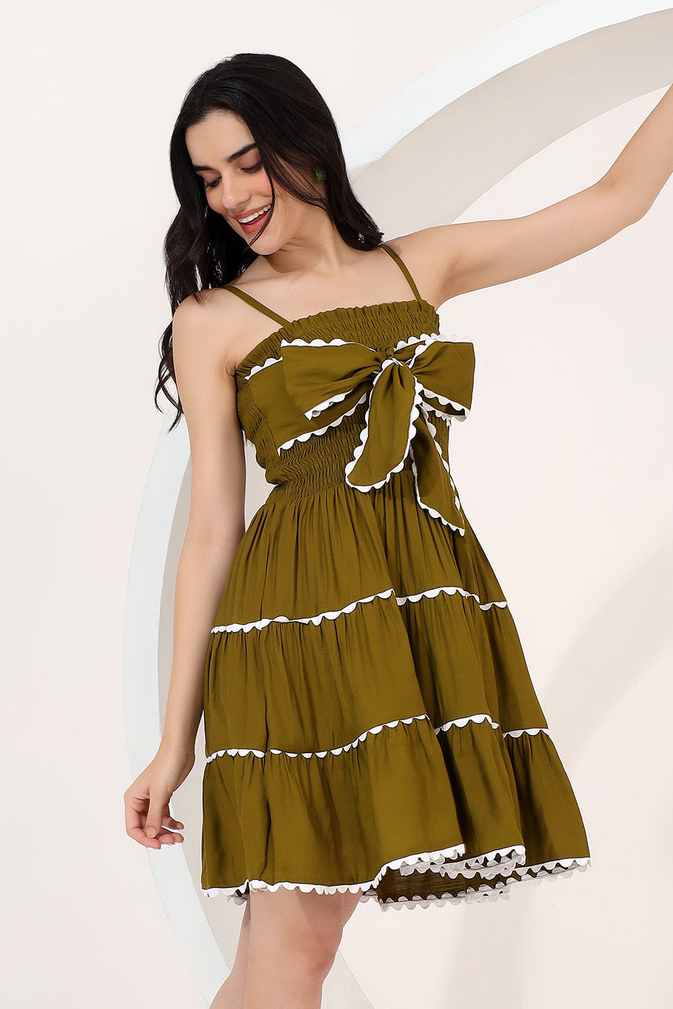 Olive bow lace dress