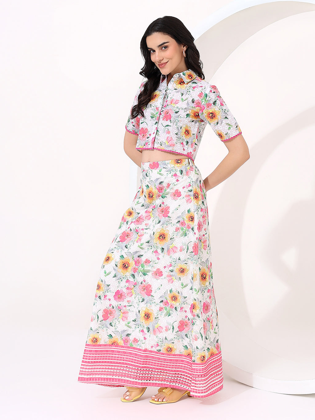 White embroidered floral co-ord set