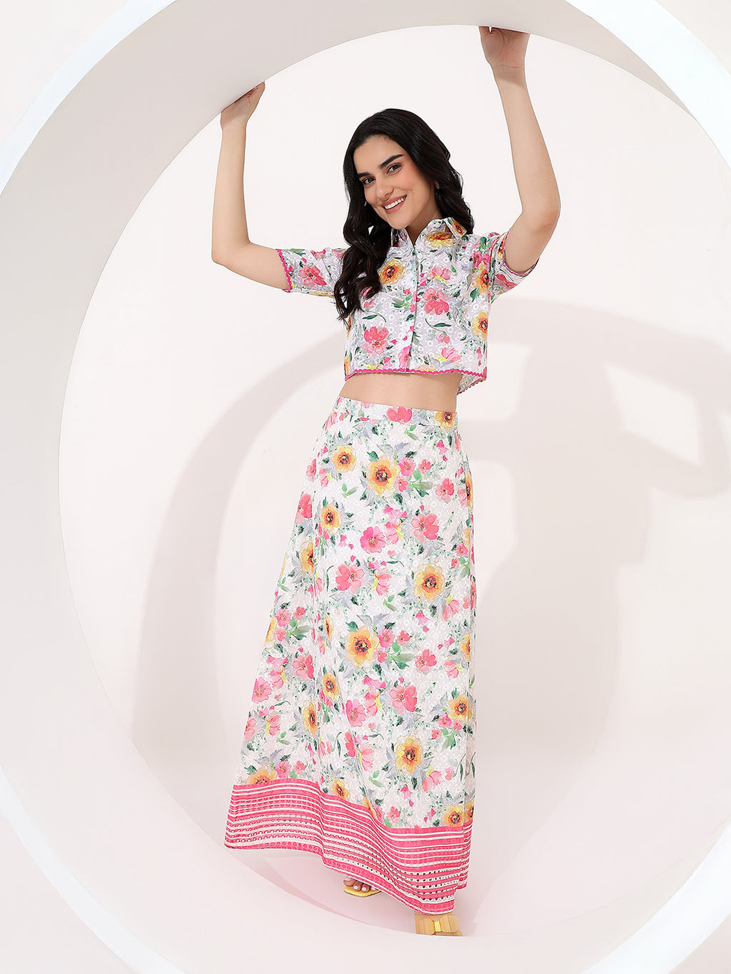 White embroidered floral co-ord set