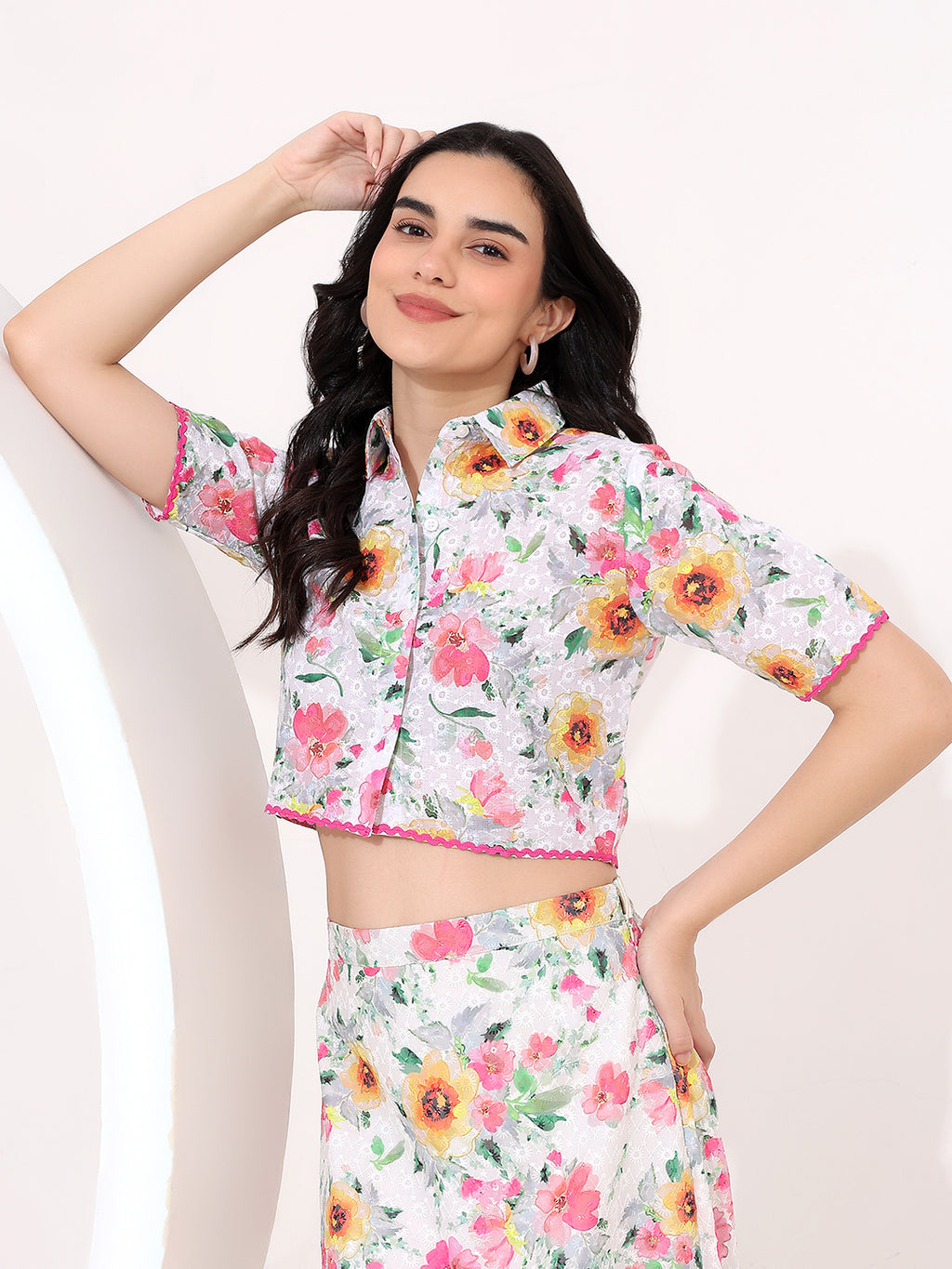 White embroidered floral co-ord set