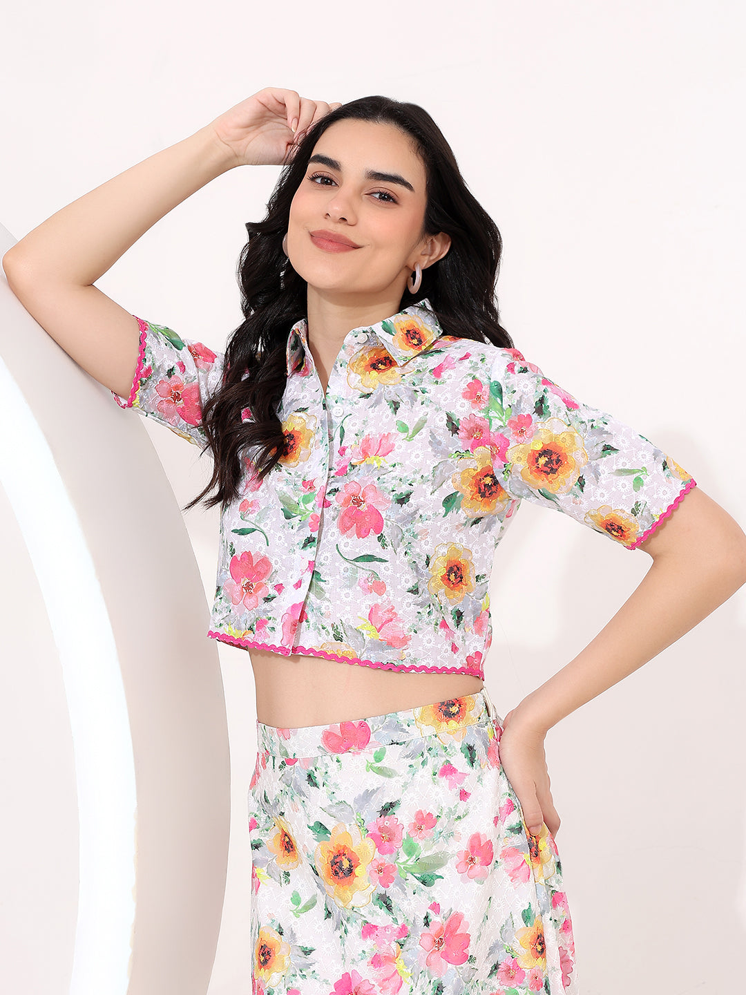 White embroidered floral co-ord set