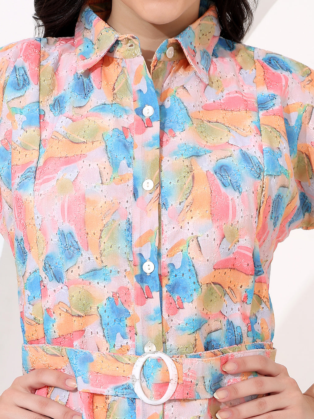 White printed embroidered dress