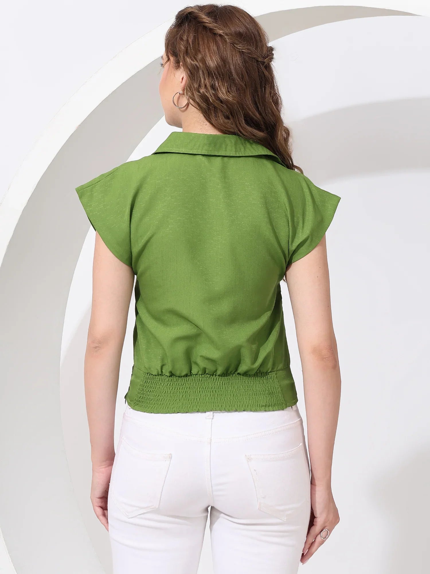 Green power shoulder top