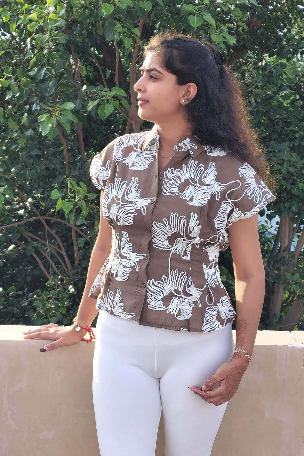 Brown embroided top