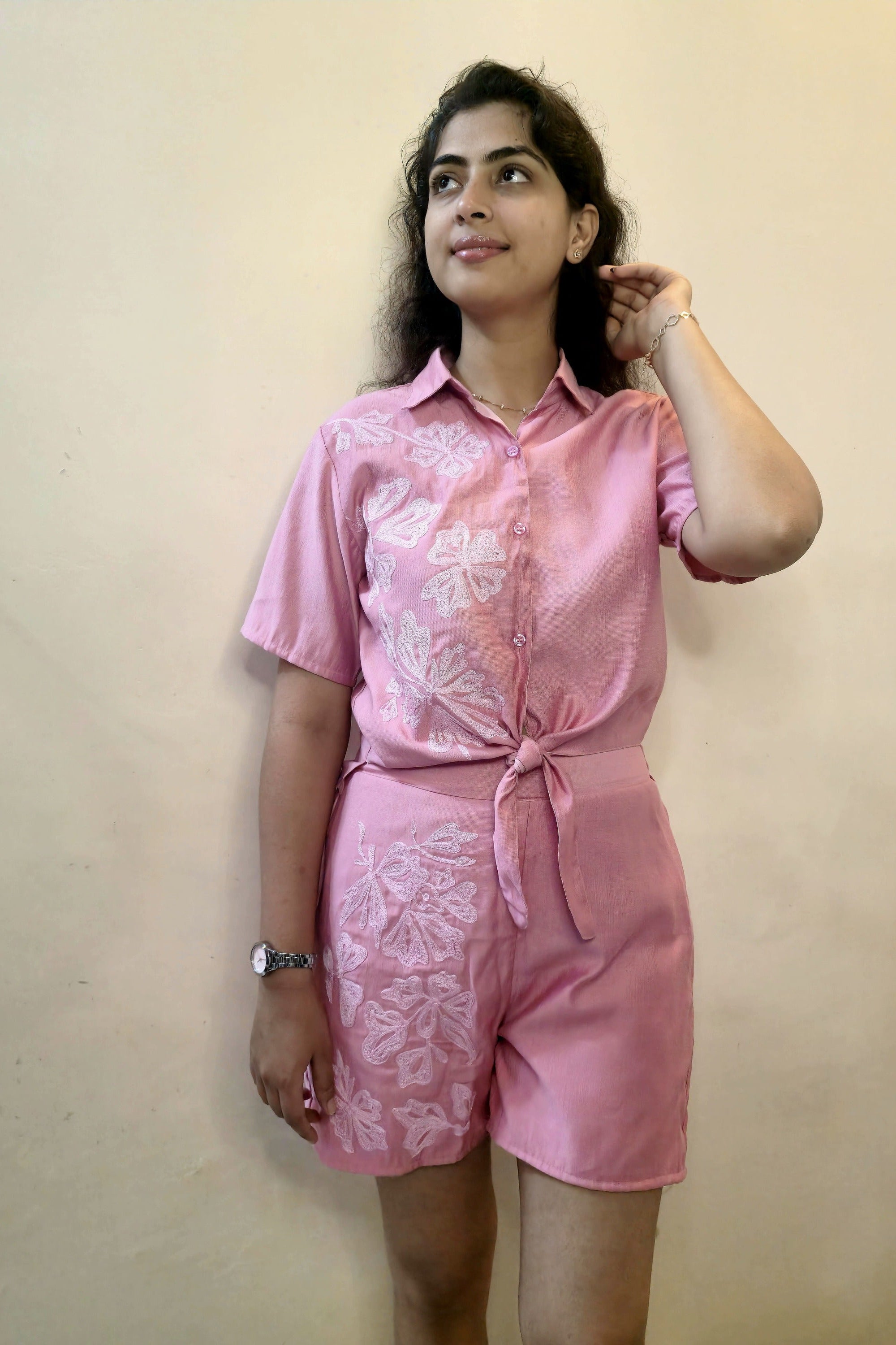 Mauve embroided cord set