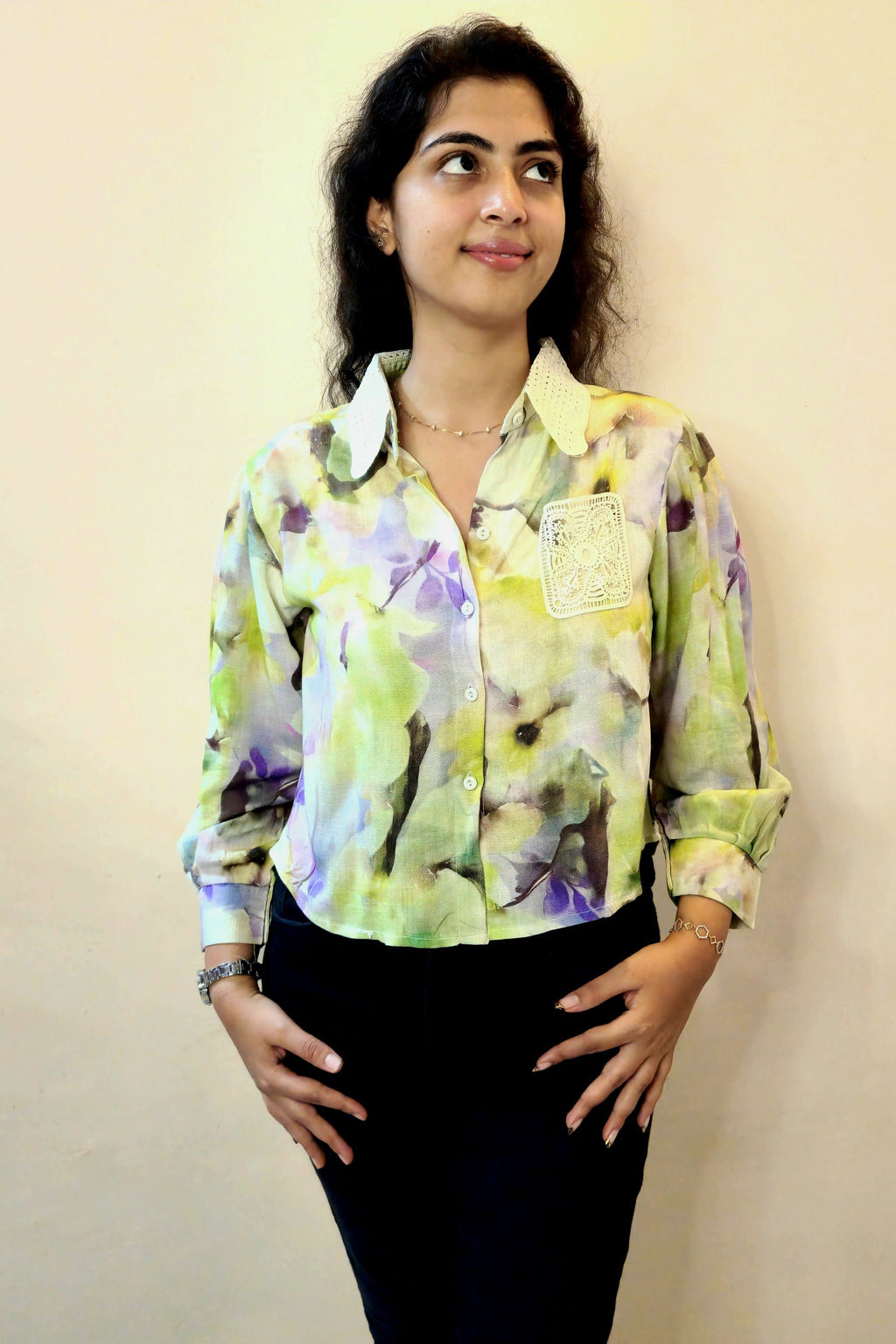 Printed crochet top