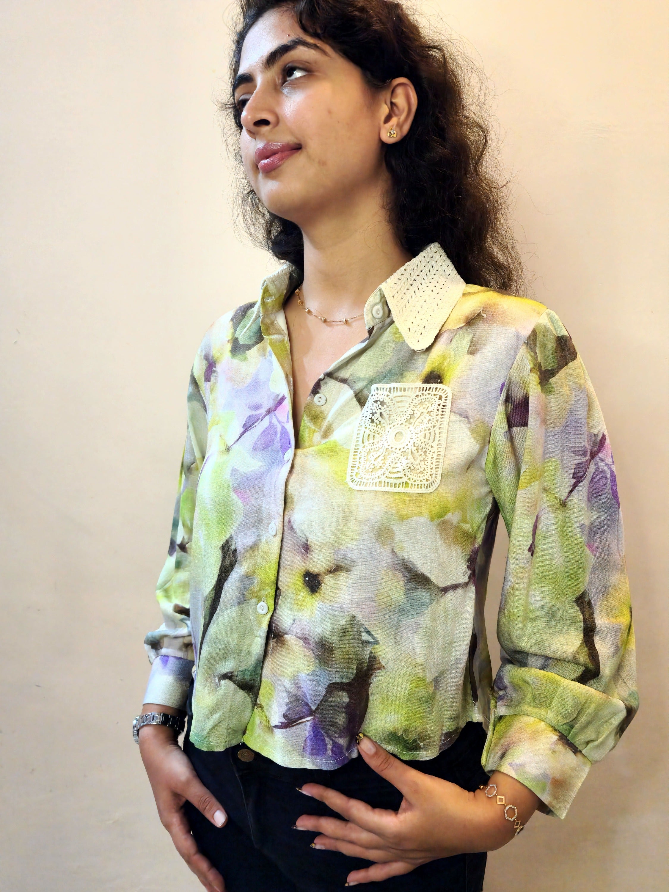 Printed crochet top