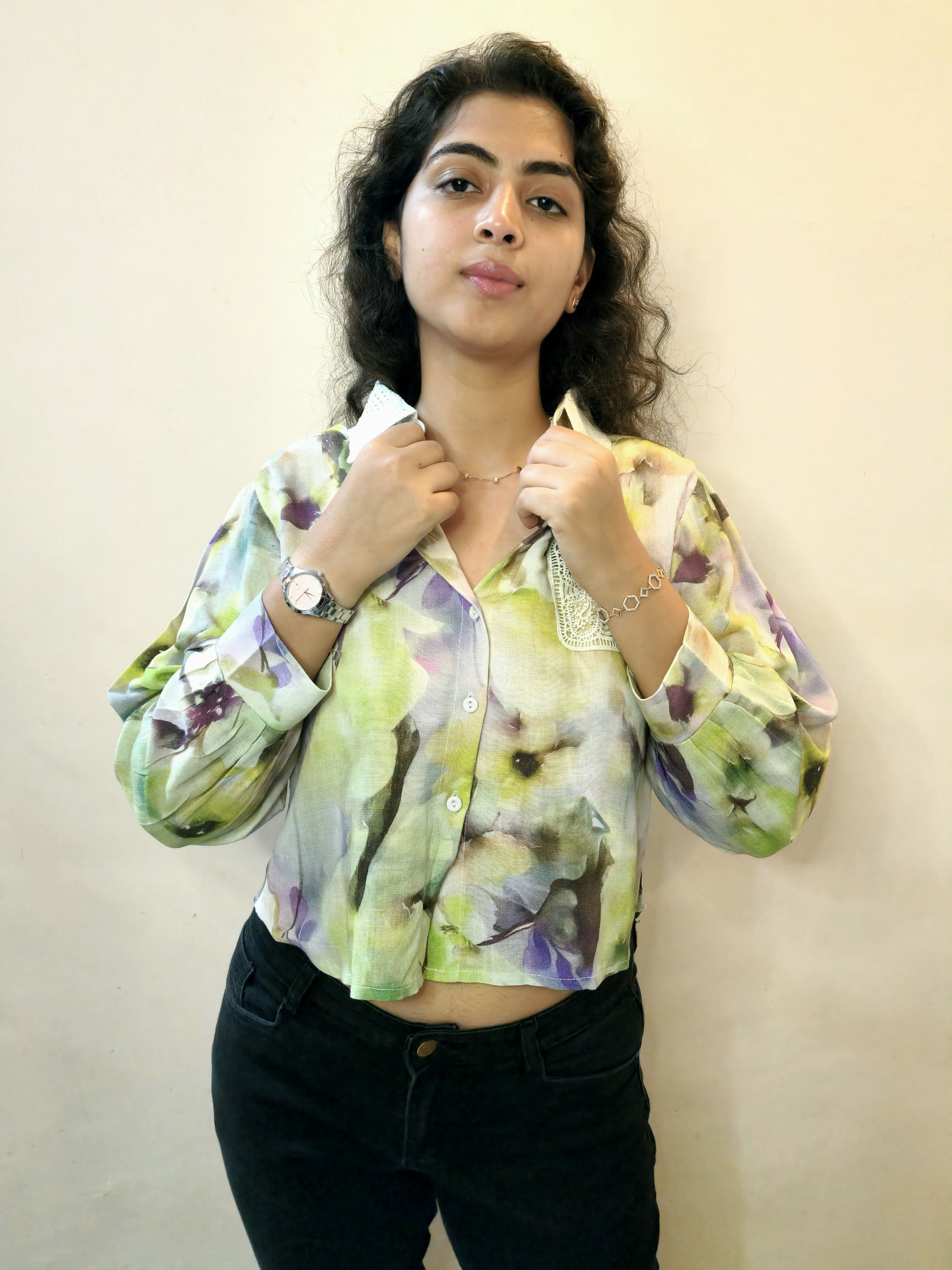 Printed crochet top