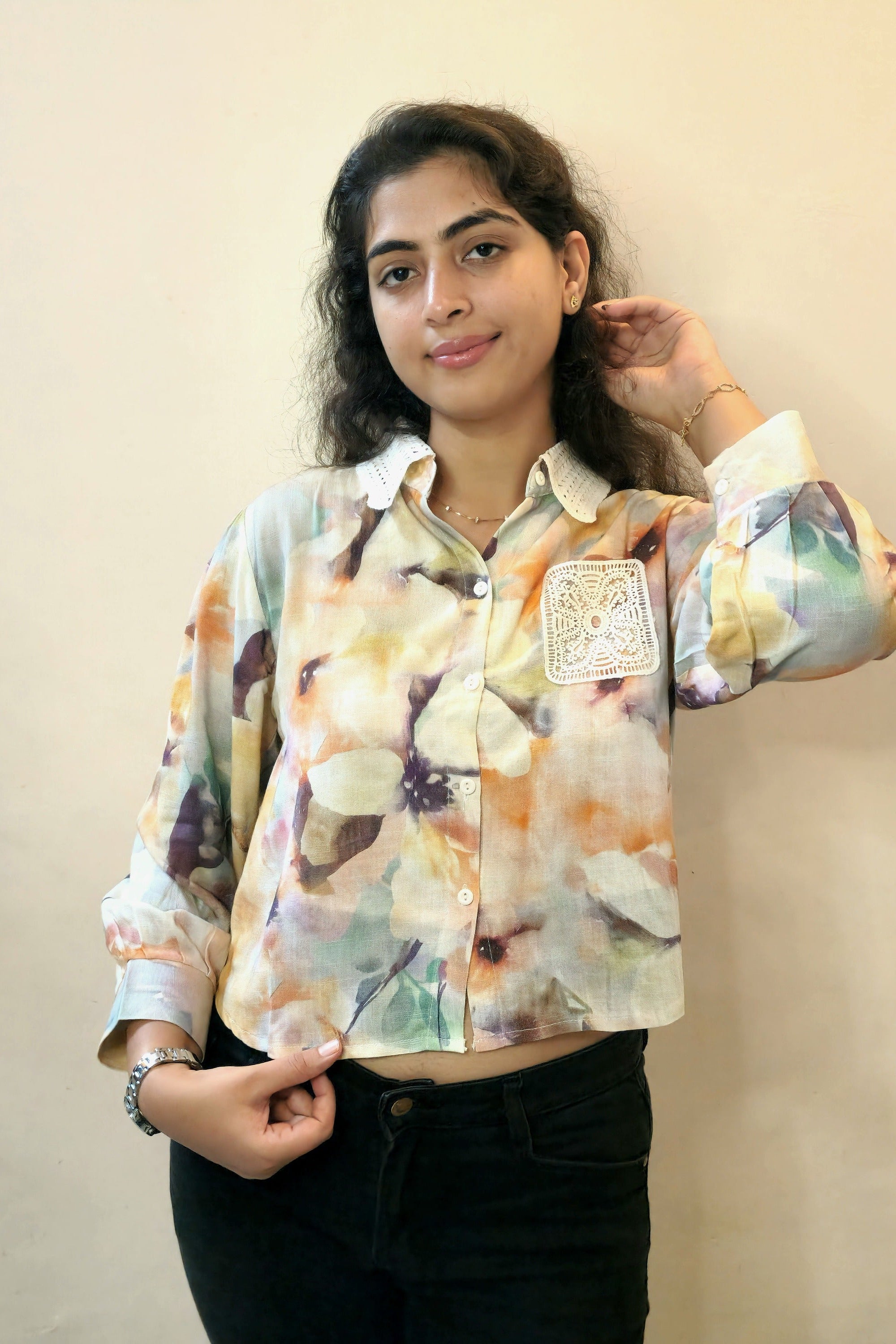 Printed crochet top