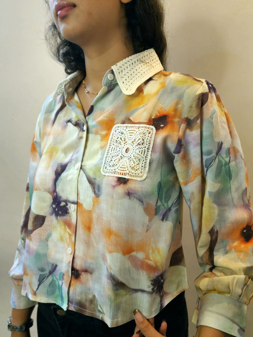 Printed crochet top